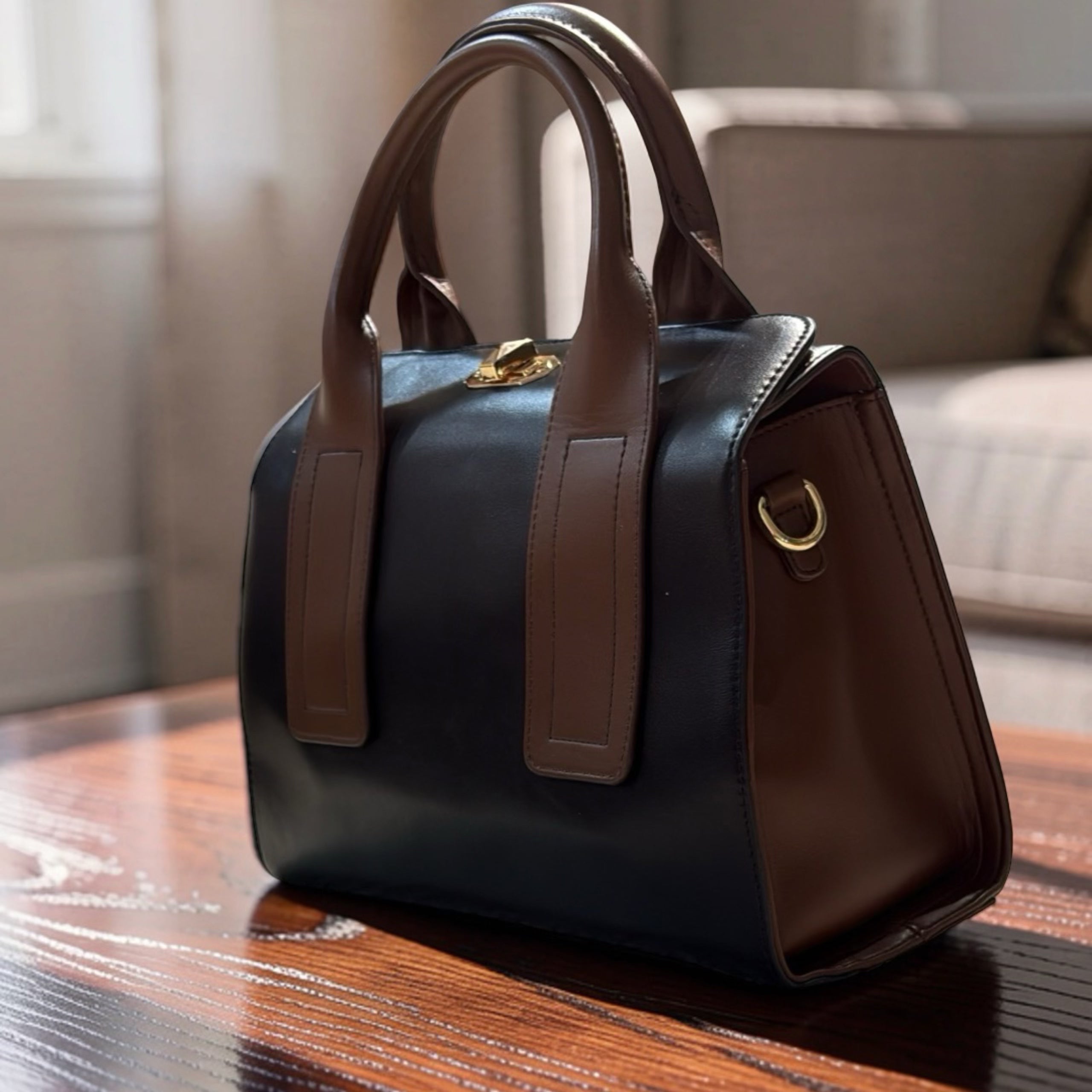 Chrisrosy 2-in-1  Structured Double Handle Bag in Black/Brown