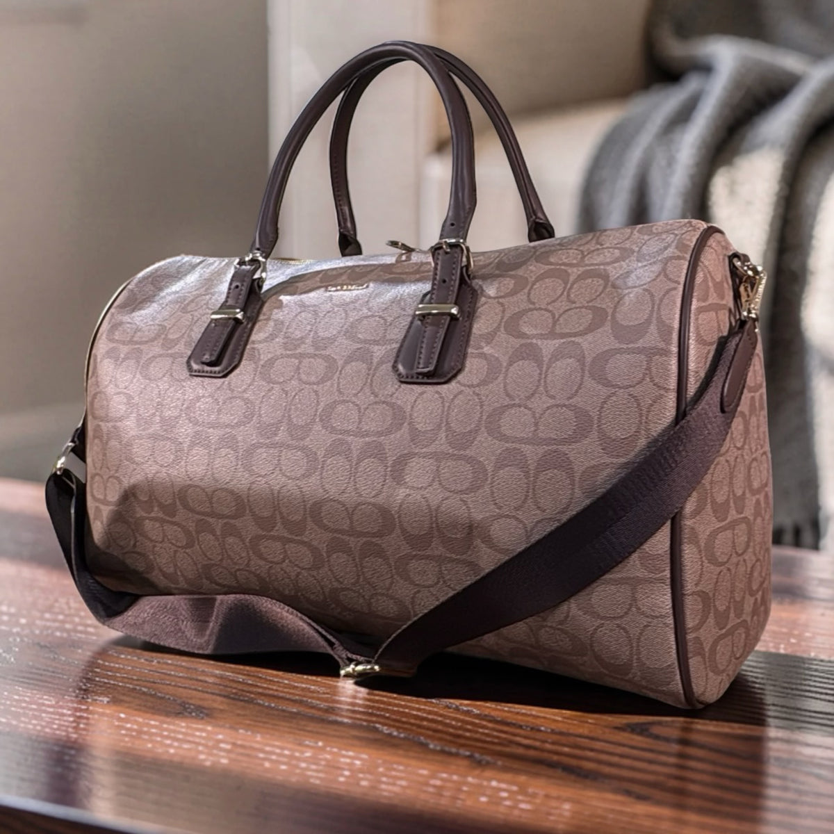 Chrisbella Monogram Design Travel Bag in Coffee
