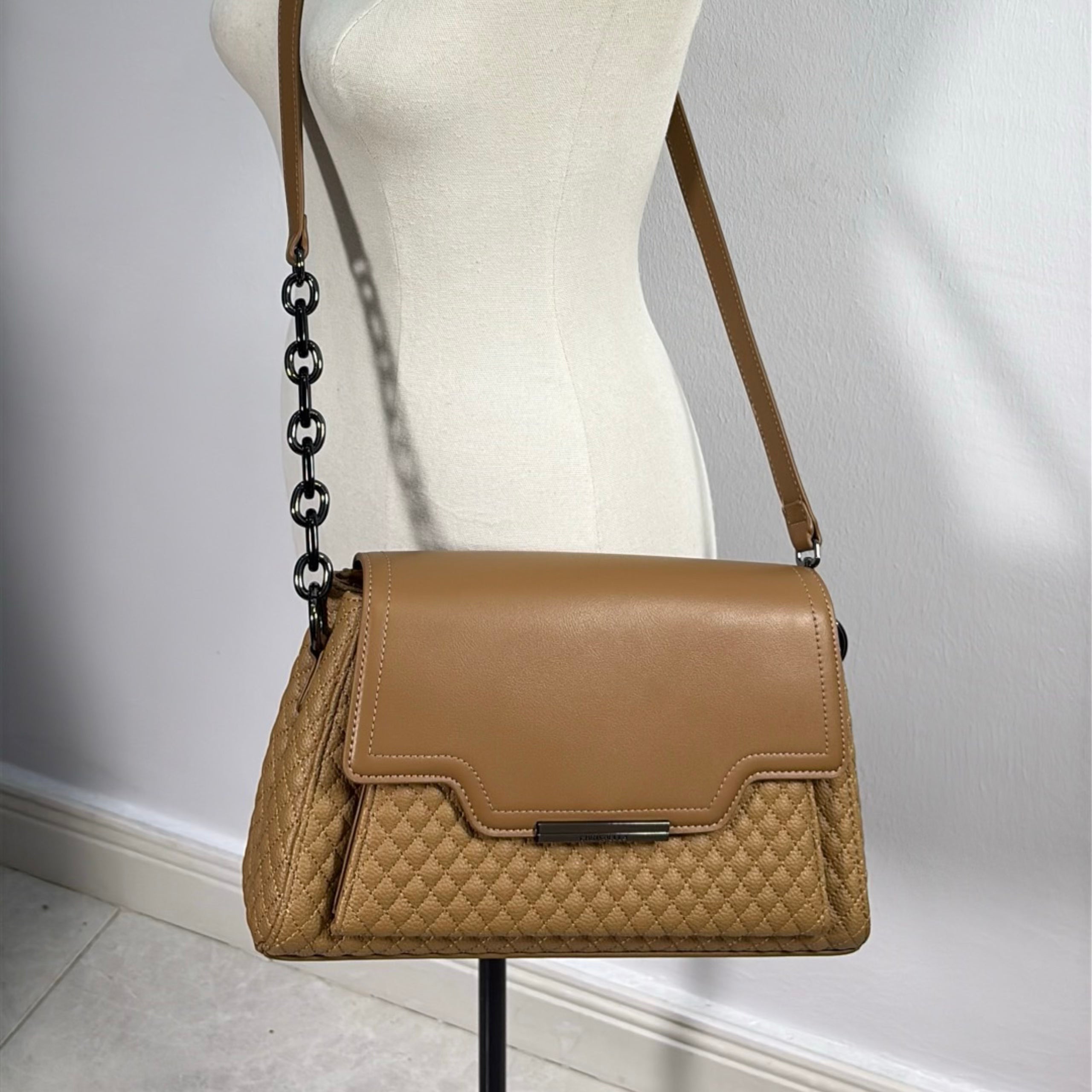 Chrisbella Quilted Sling Bag in Khaki