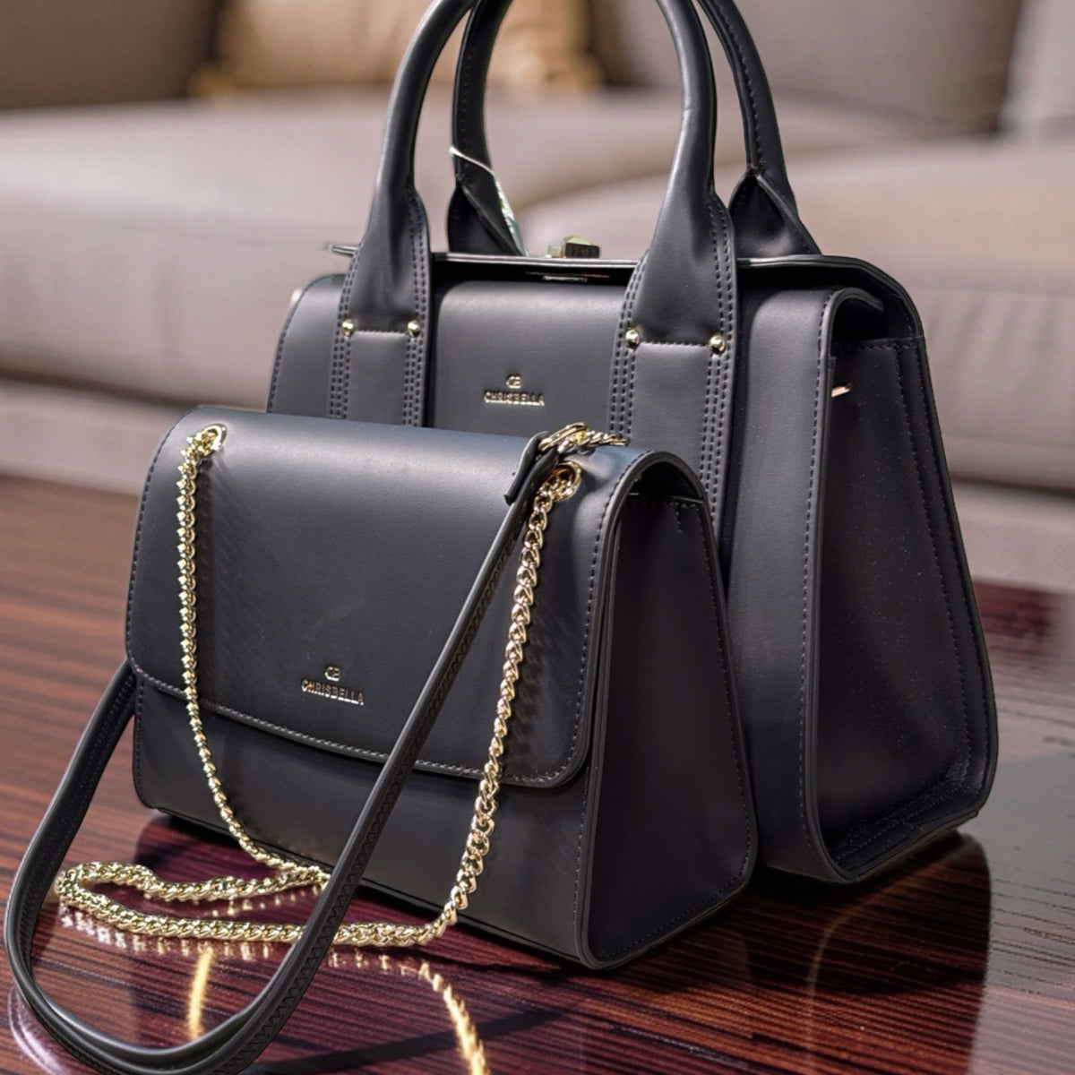Chrisbella Smooth Two-in-One Bag in Black