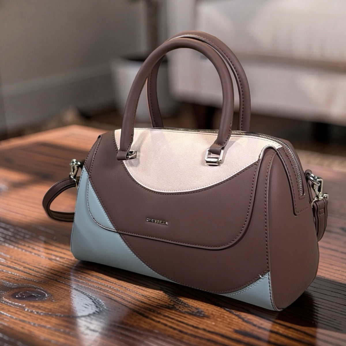 Chrisbella 3-Color Pattern Bag In Coffee