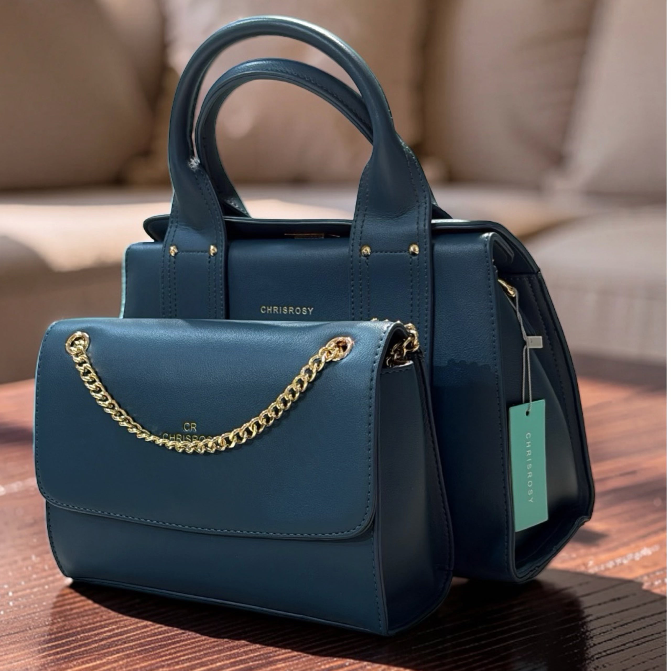 Chrisrosy 2-in-1  Structured Double Handle Bag in Teal