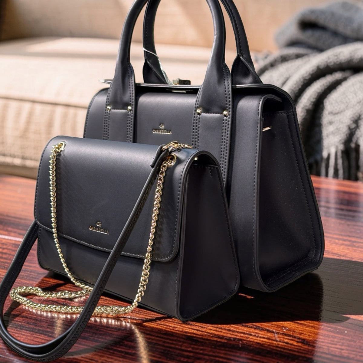 Chrisbella Smooth Two-in-One Bag in Black