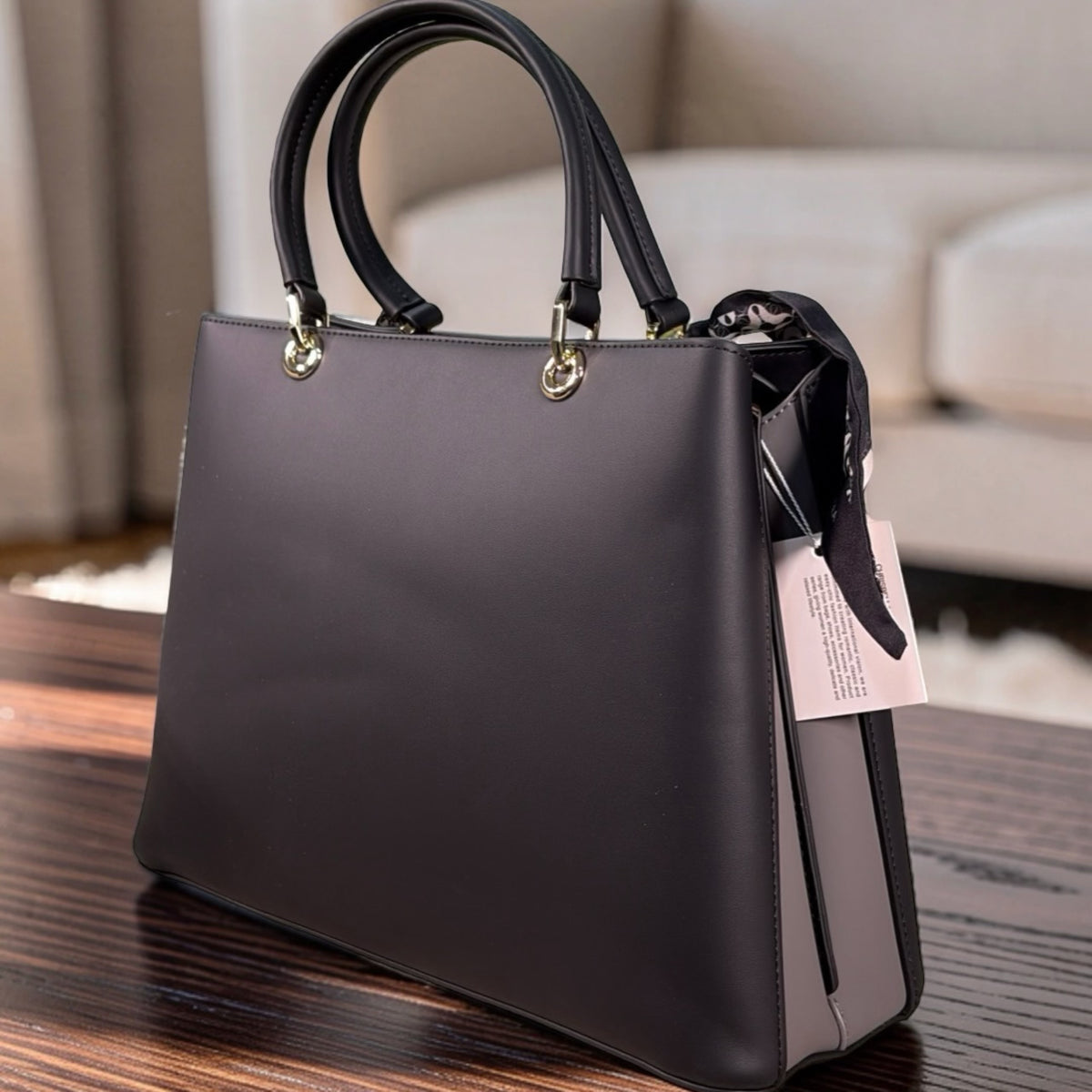 Chrisbella Scarf Detail 2-in-1 Two-Tone Bag in Black