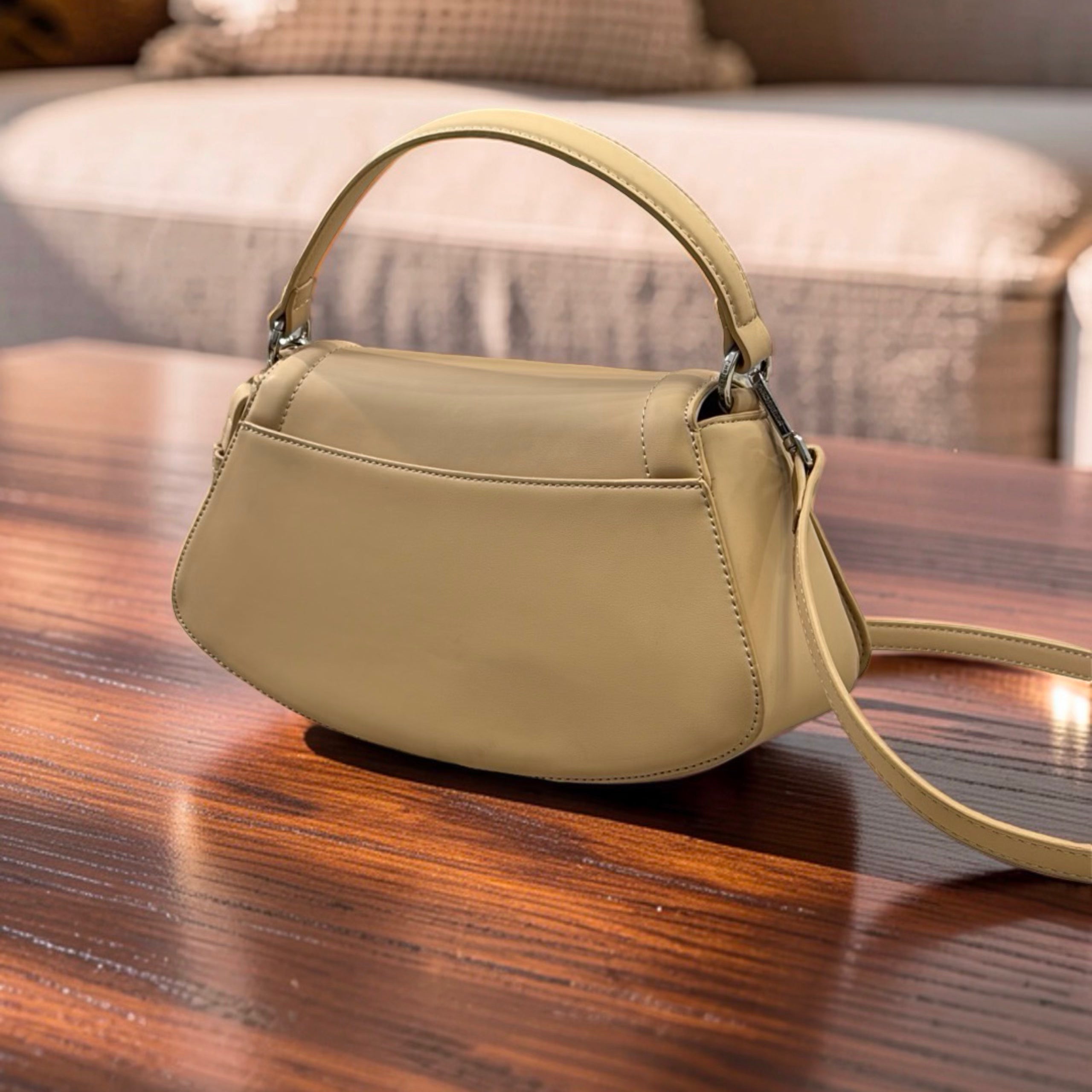 Chrisbella Top Handle Curve Bag in Beige