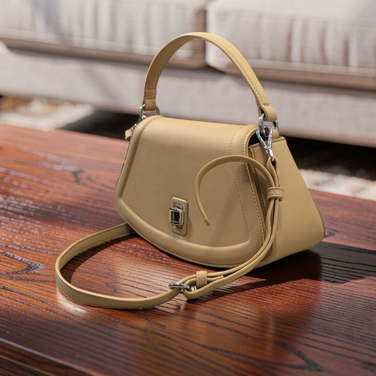 Chrisbella Top Handle Curve Bag in Beige