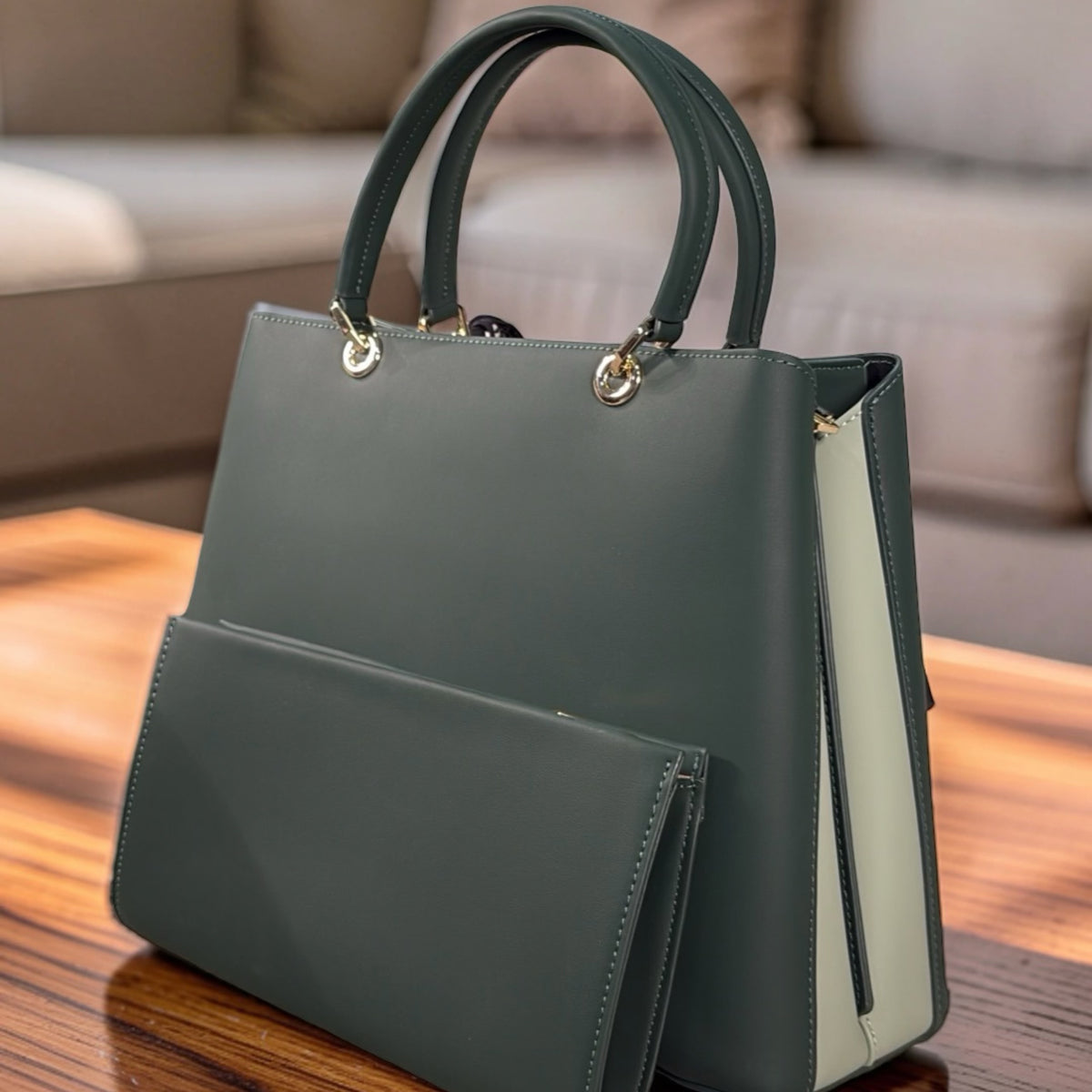 Chrisbella Scarf Detail 2-in-1 Two-Tone Bag in Green