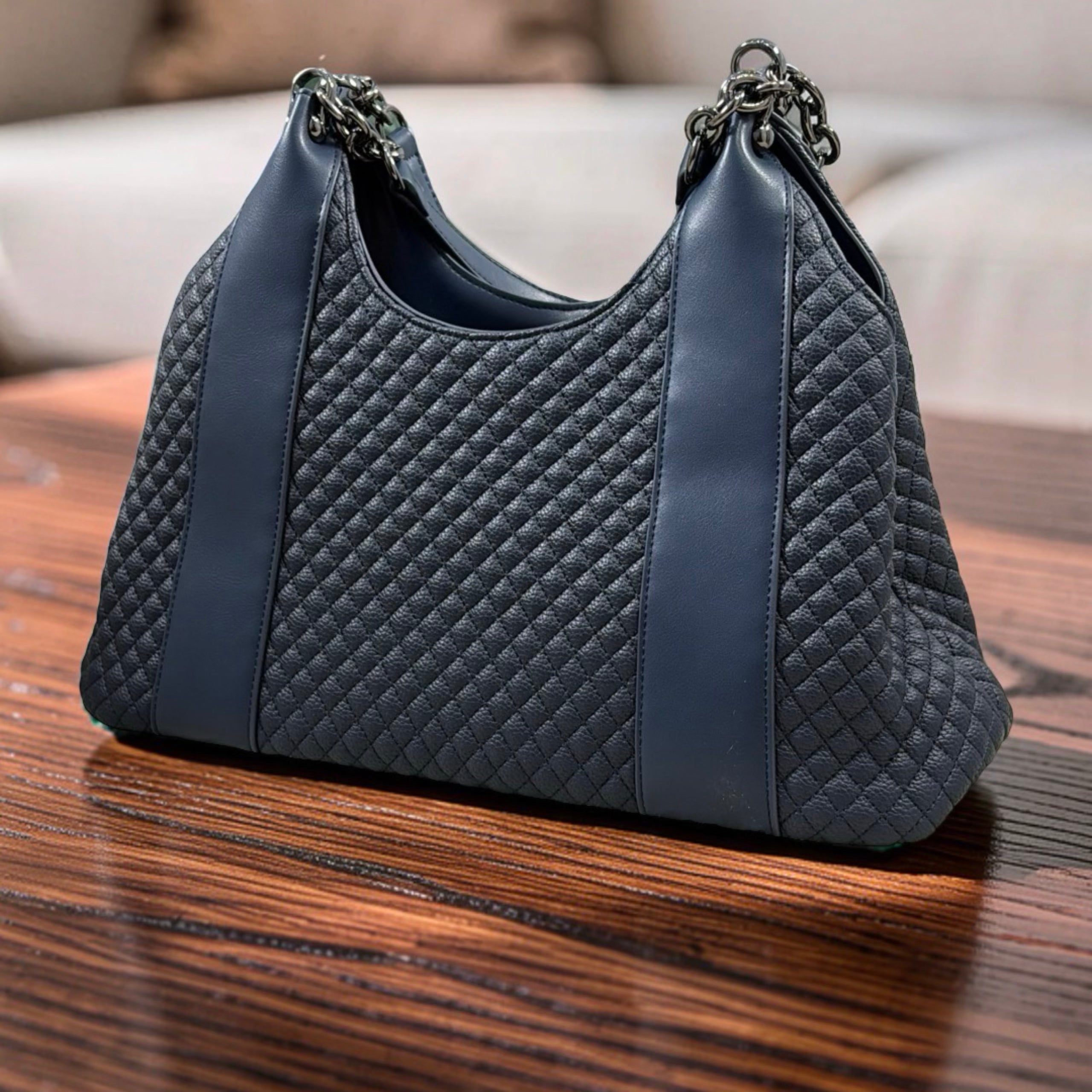 Chrisbella Textured Leather Shoulder Bag in Navy