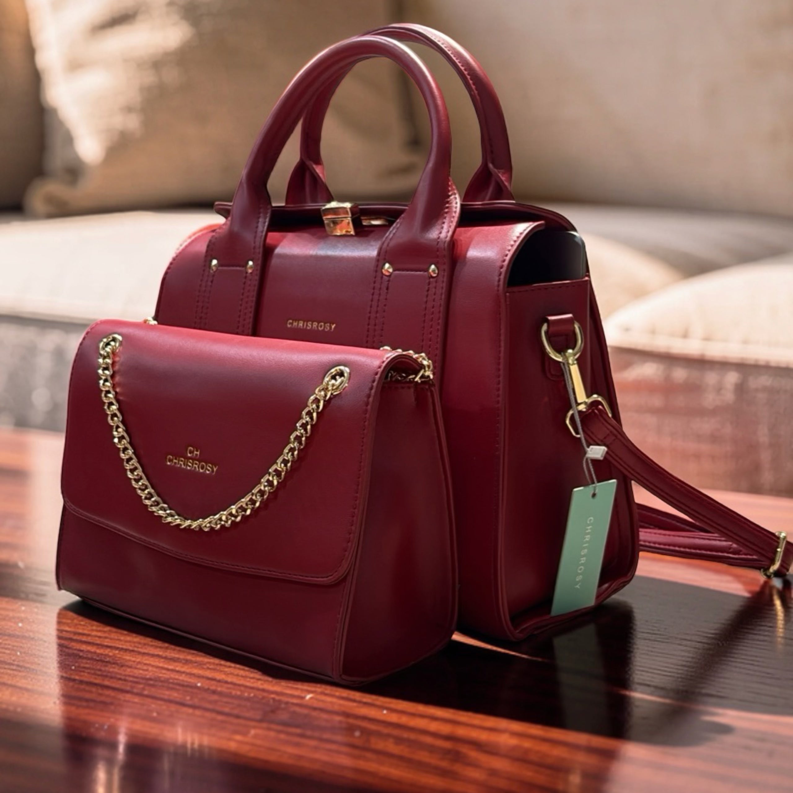 Chrisrosy 2-in-1  Structured Double Handle Bag in Red