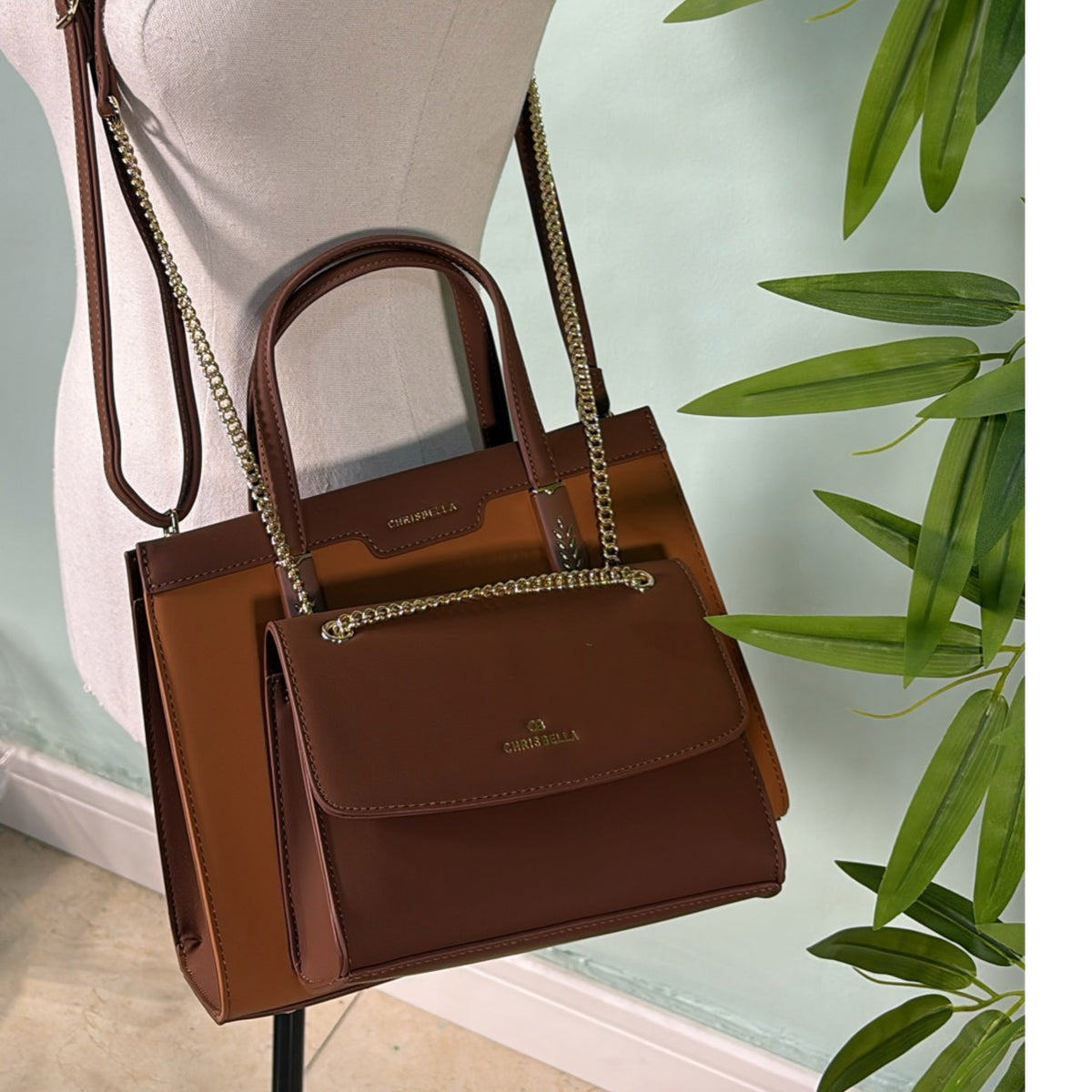 Chrisbella Two-In-One Two-Tone Bag in Brown