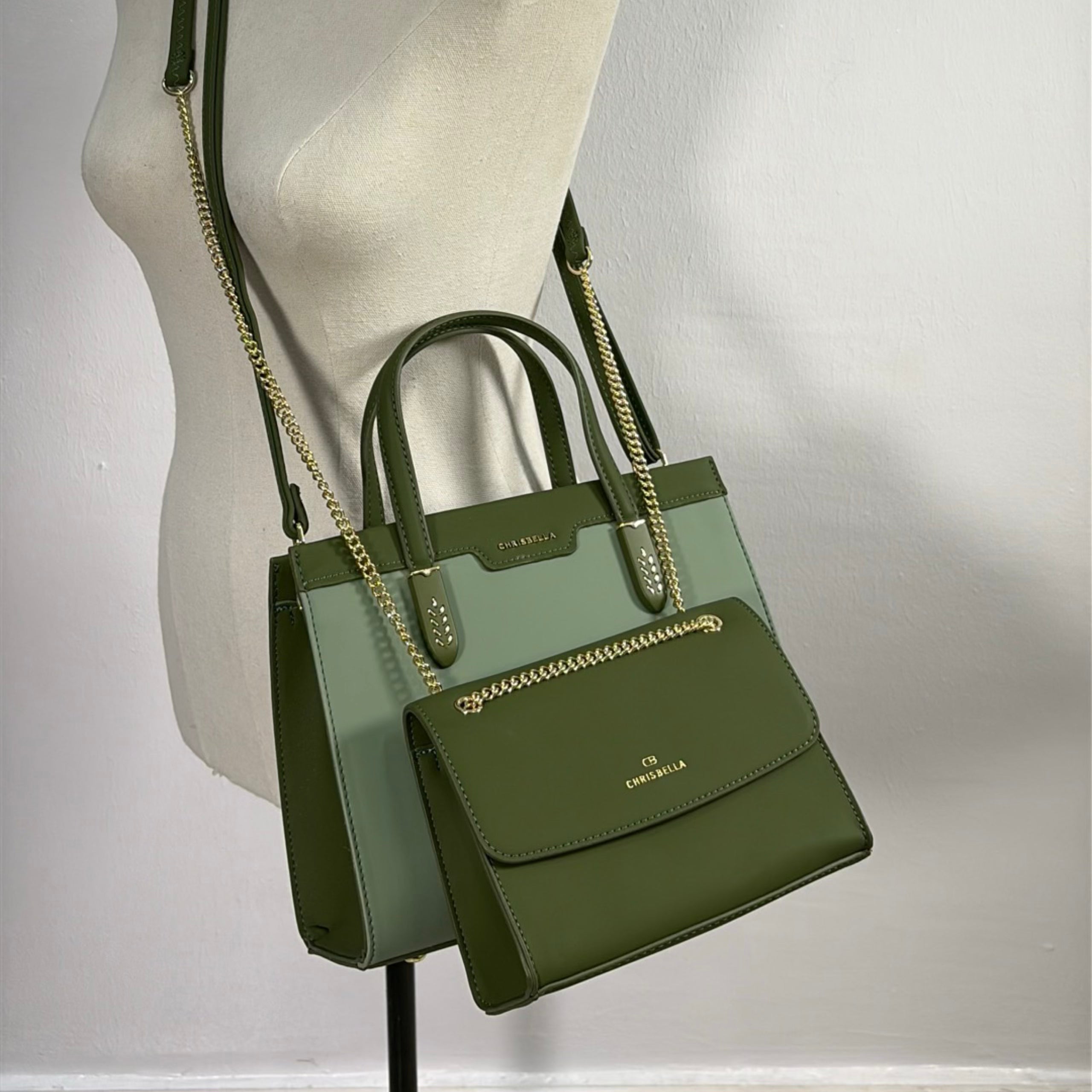 Chrisbella Two-In-One Two-Tone Bag in Green