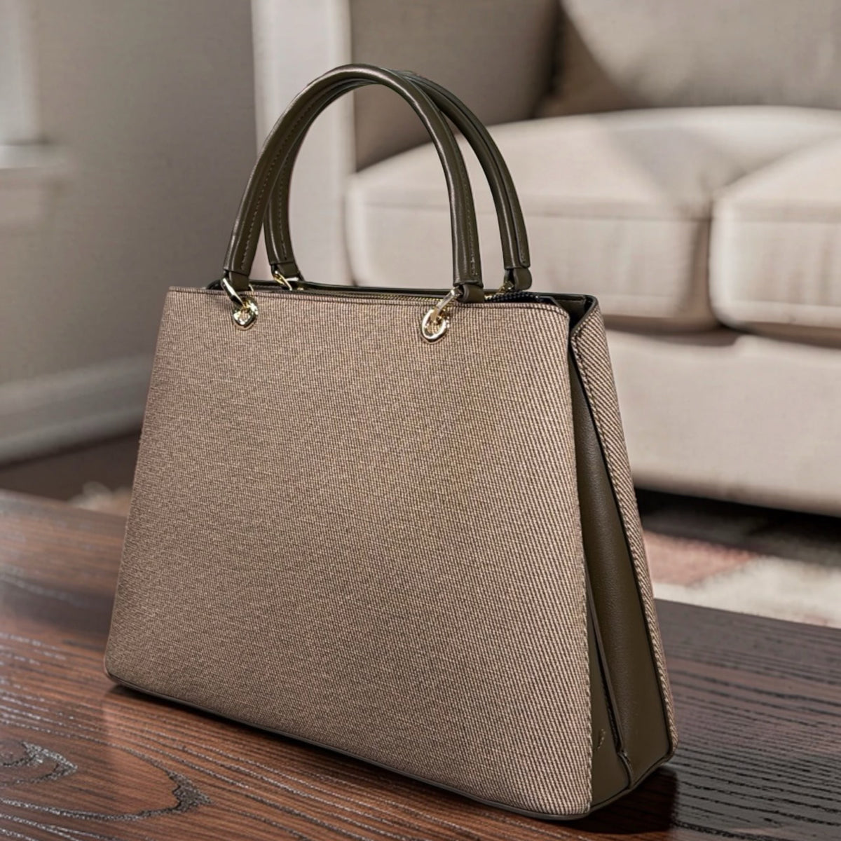 Chrisbella Scarf Detail Textured 2-in-1 Two-Tone Bag in Army Green