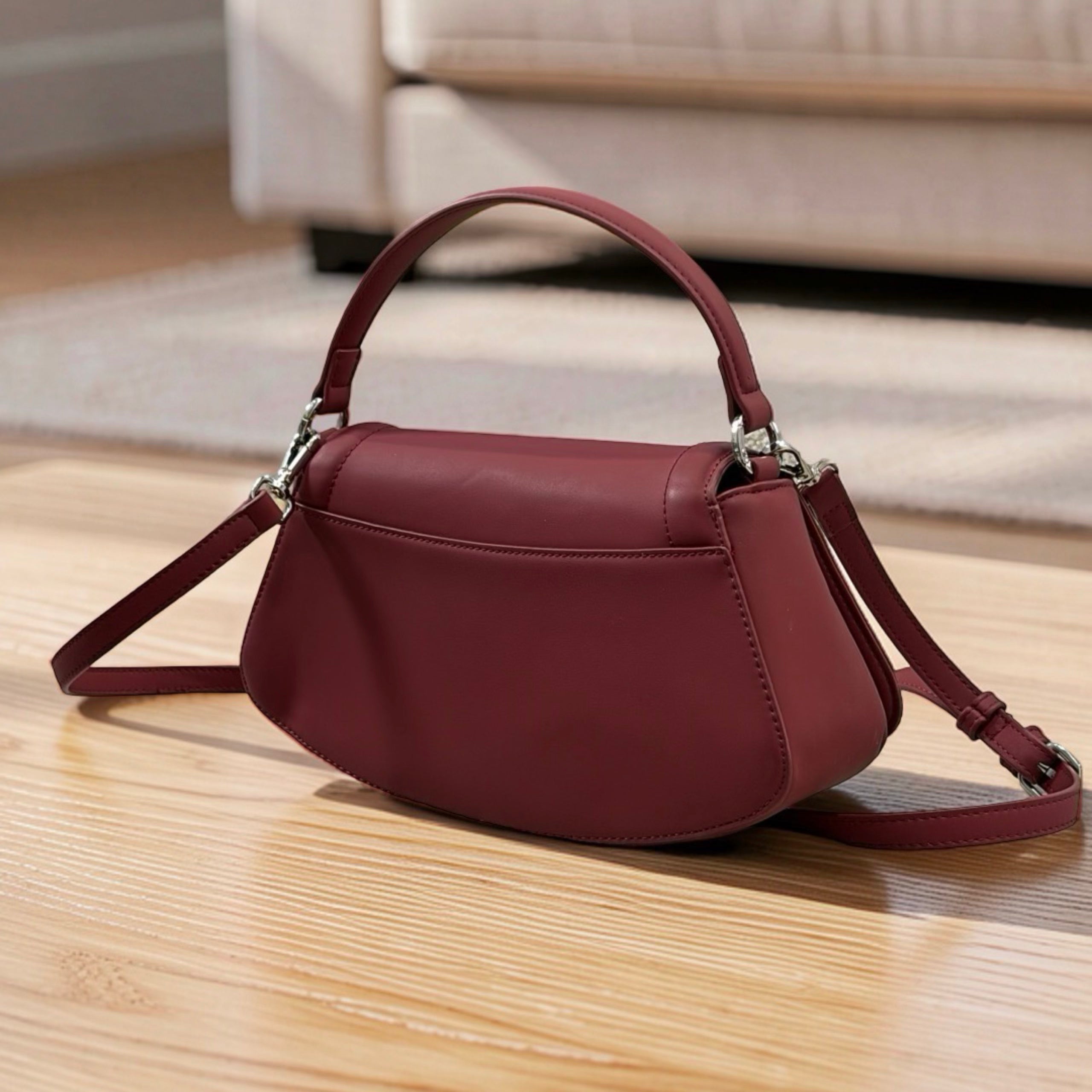 Chrisbella Top Handle Curve Bag in Wine