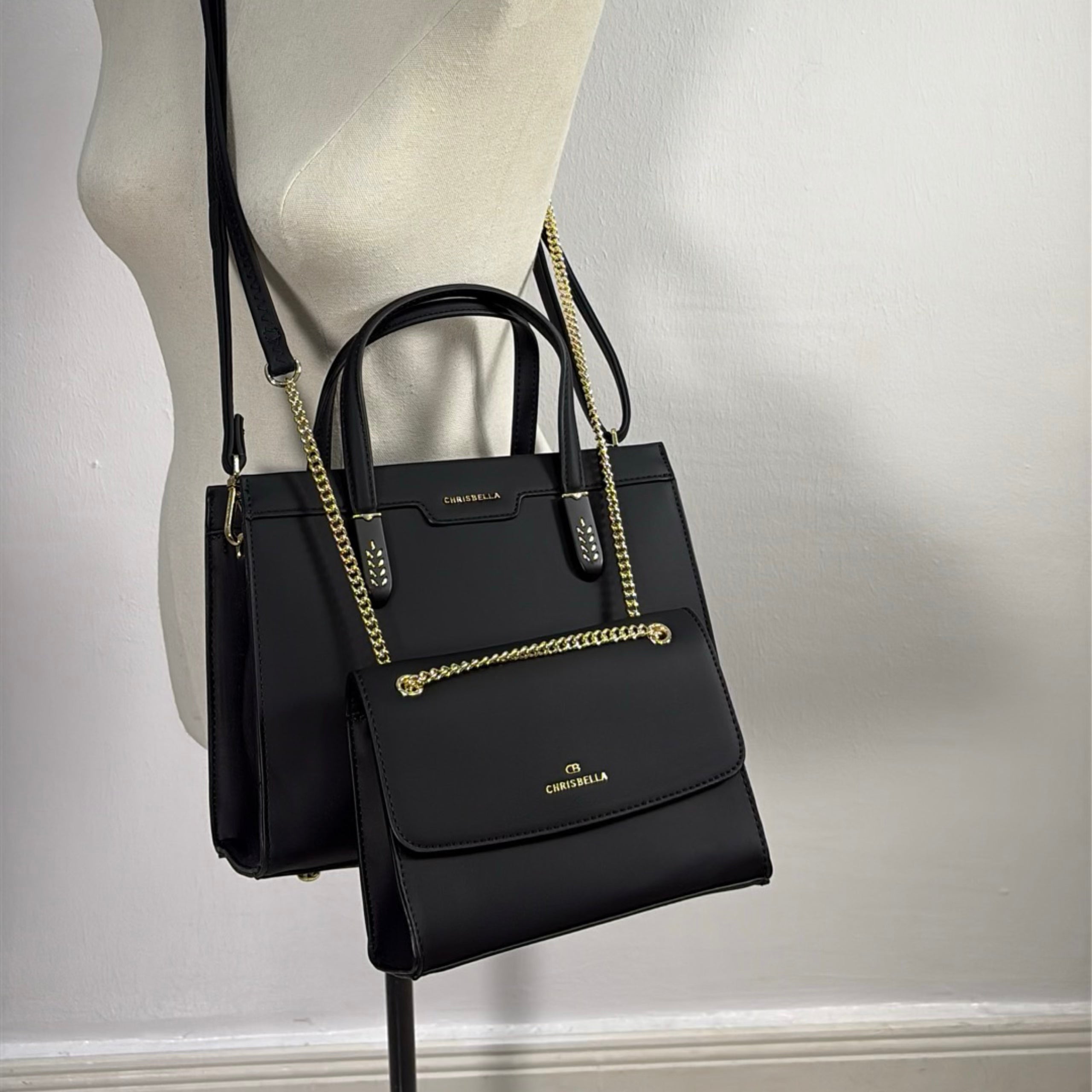 Chrisbella Two-In-One Two-Tone Bag in Black