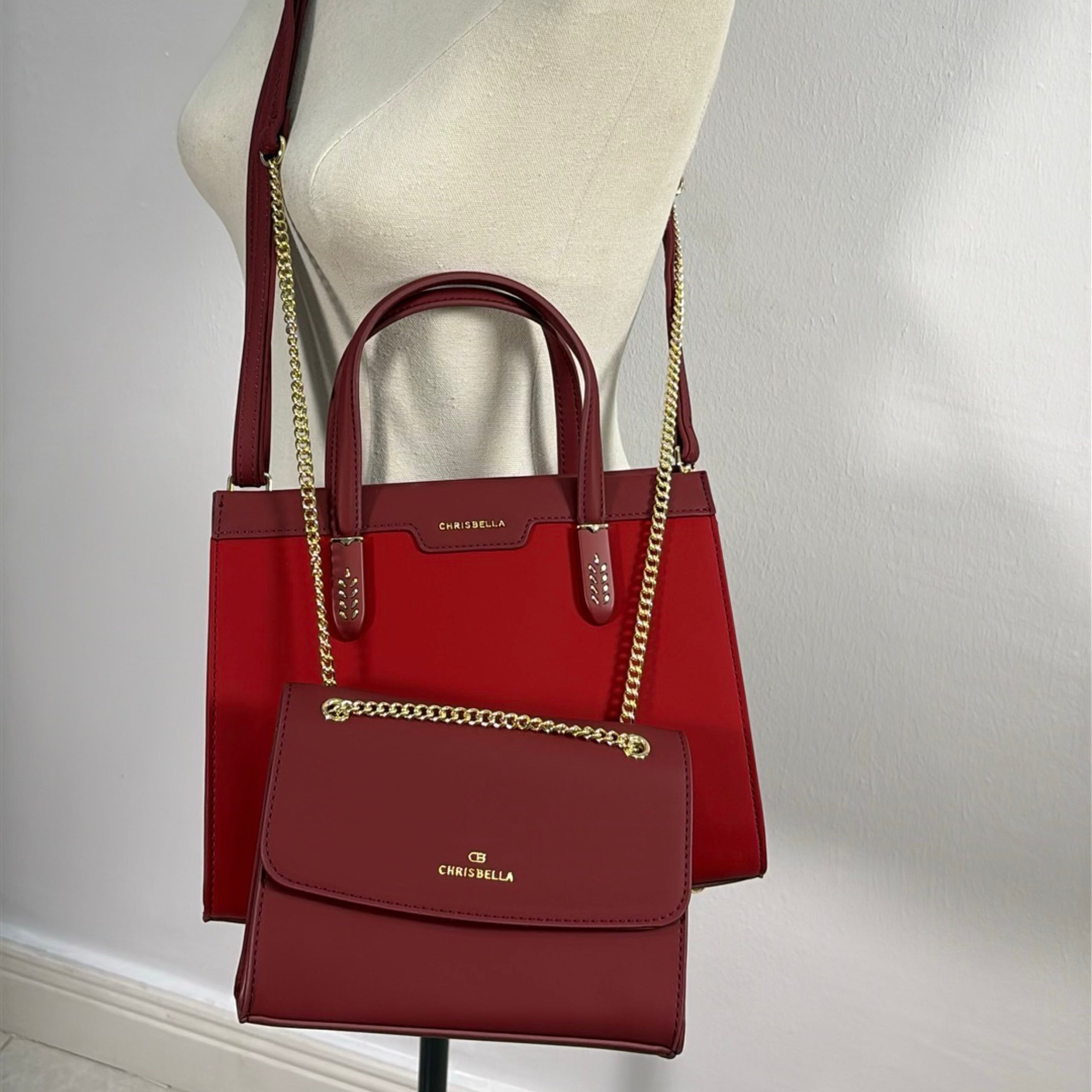Chrisbella Two-In-One Two-Tone Bag in Red