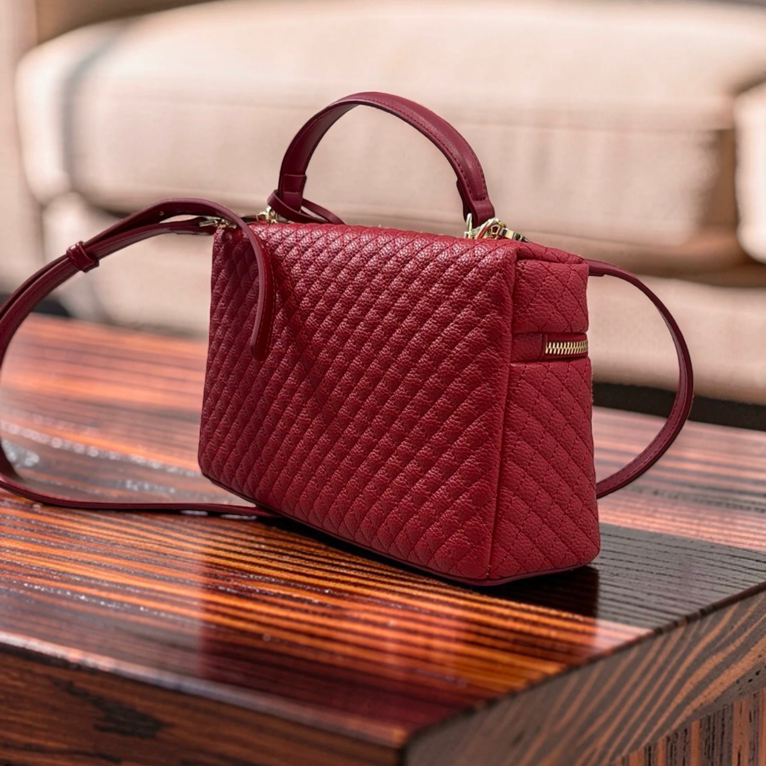Chrisbella Top Handle textured leather Bag in Red