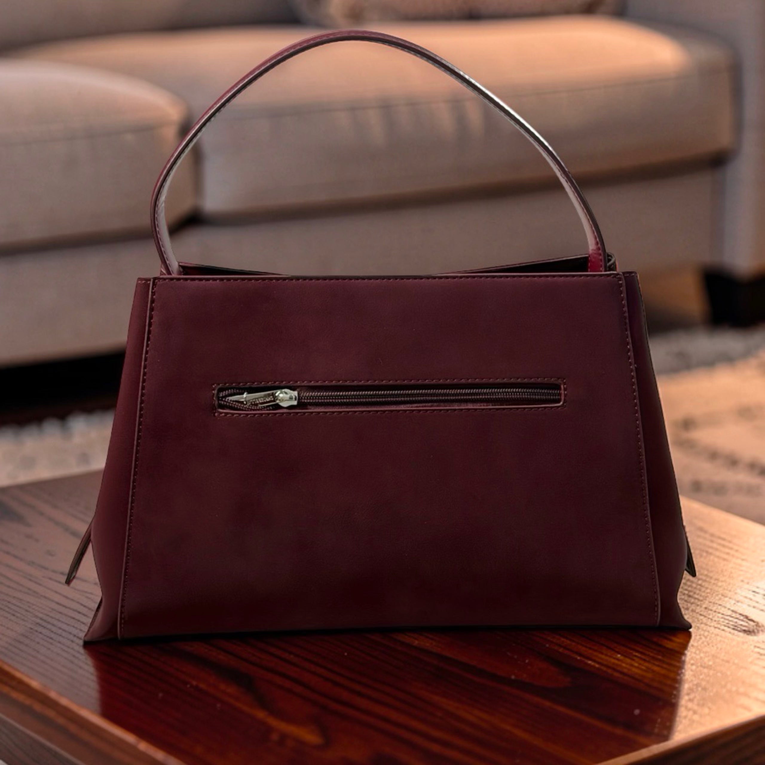 Chrisbella Single Strap Suede-Front Bag in Burgundy