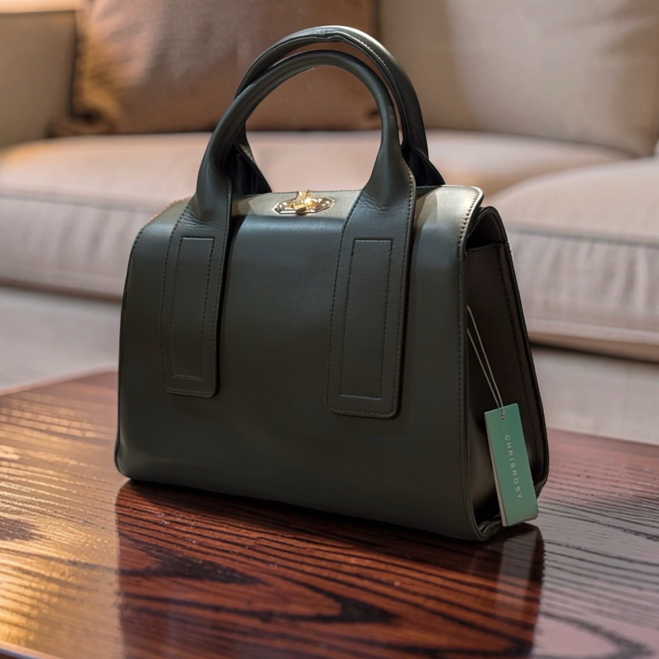 Chrisrosy 2-in-1  Structured Double Handle Bag in Army Green