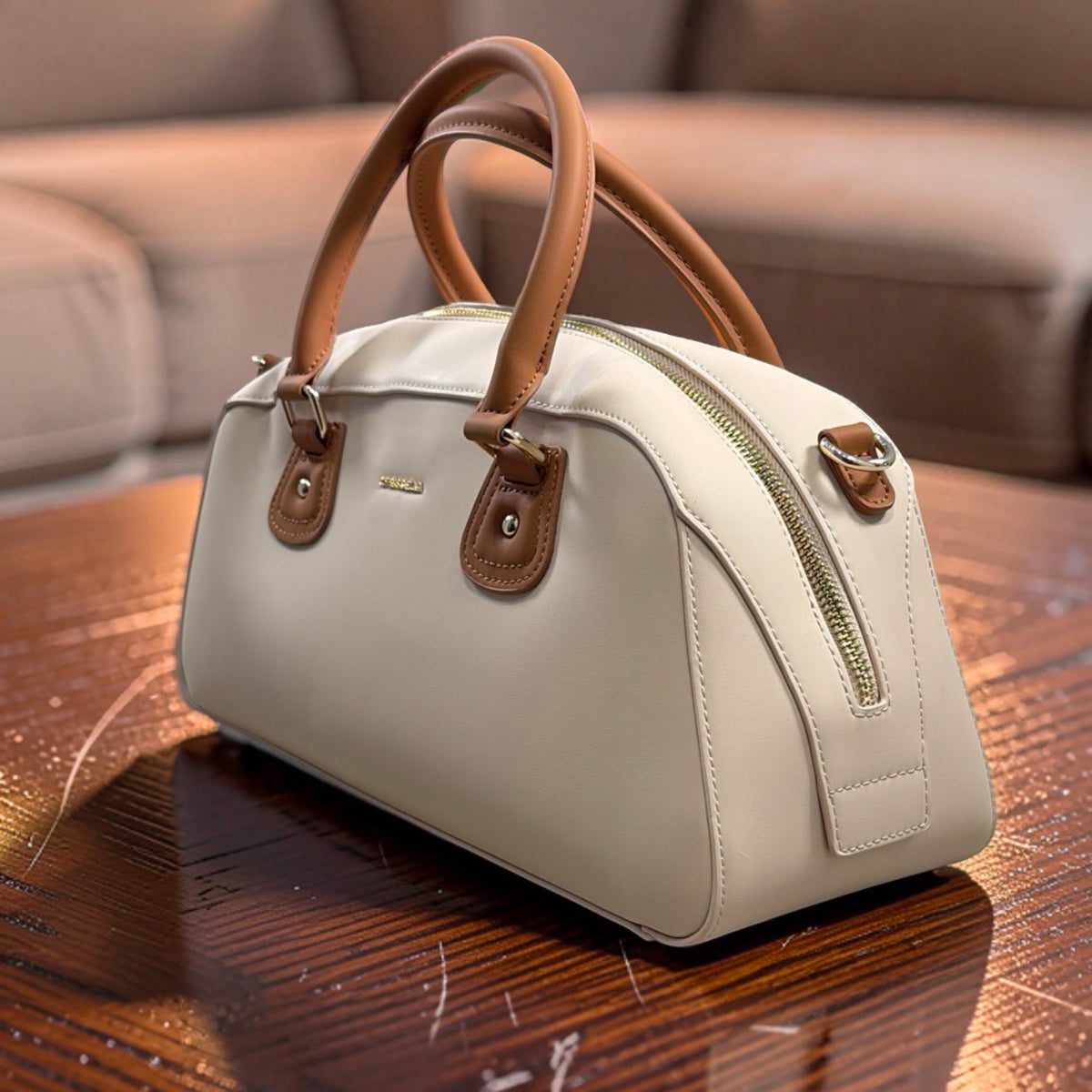 Chrisbella Two-in-One Contrast Handle Bag in Off-White