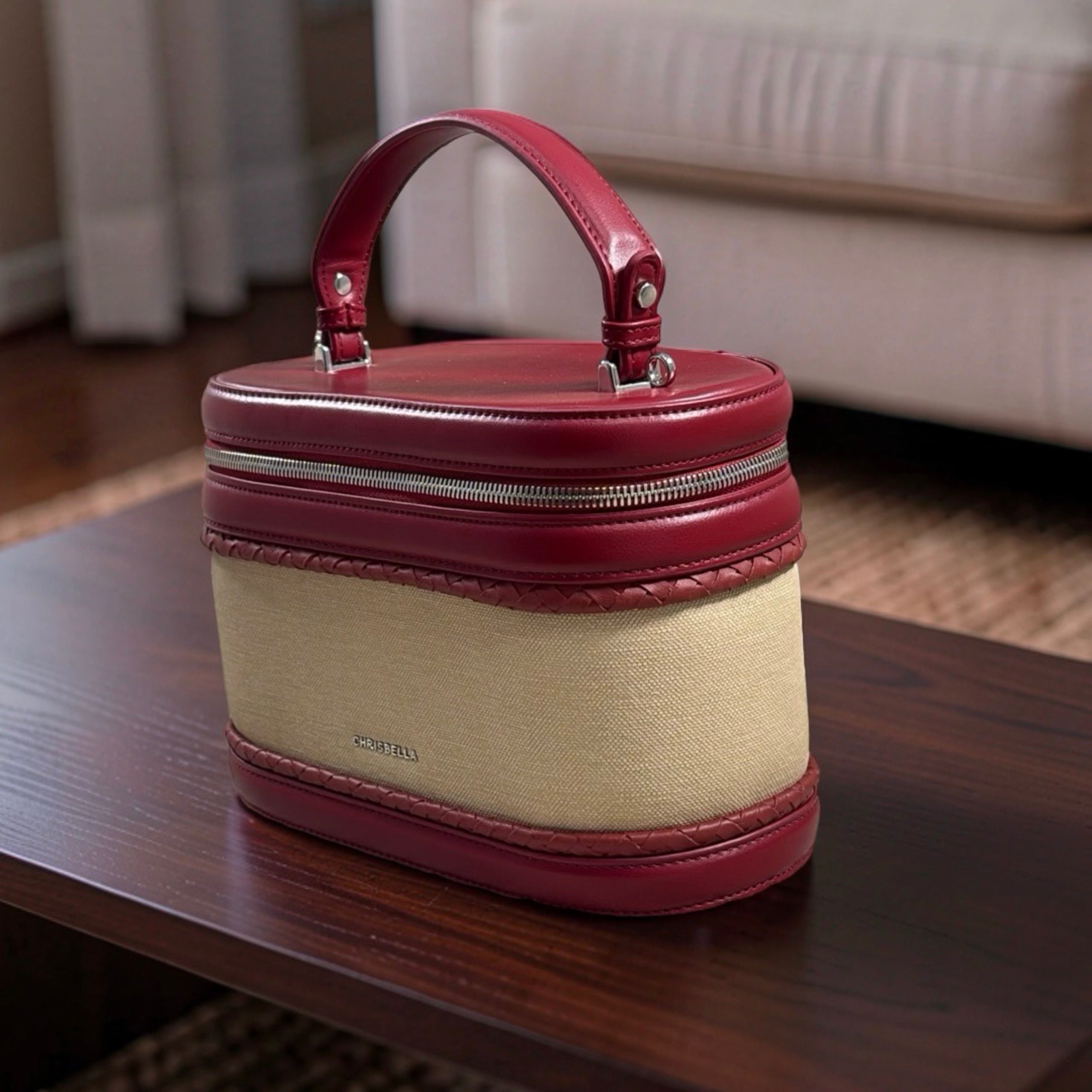 Chrisbella Top-Handle Bag with Tappings in Wine/Beige