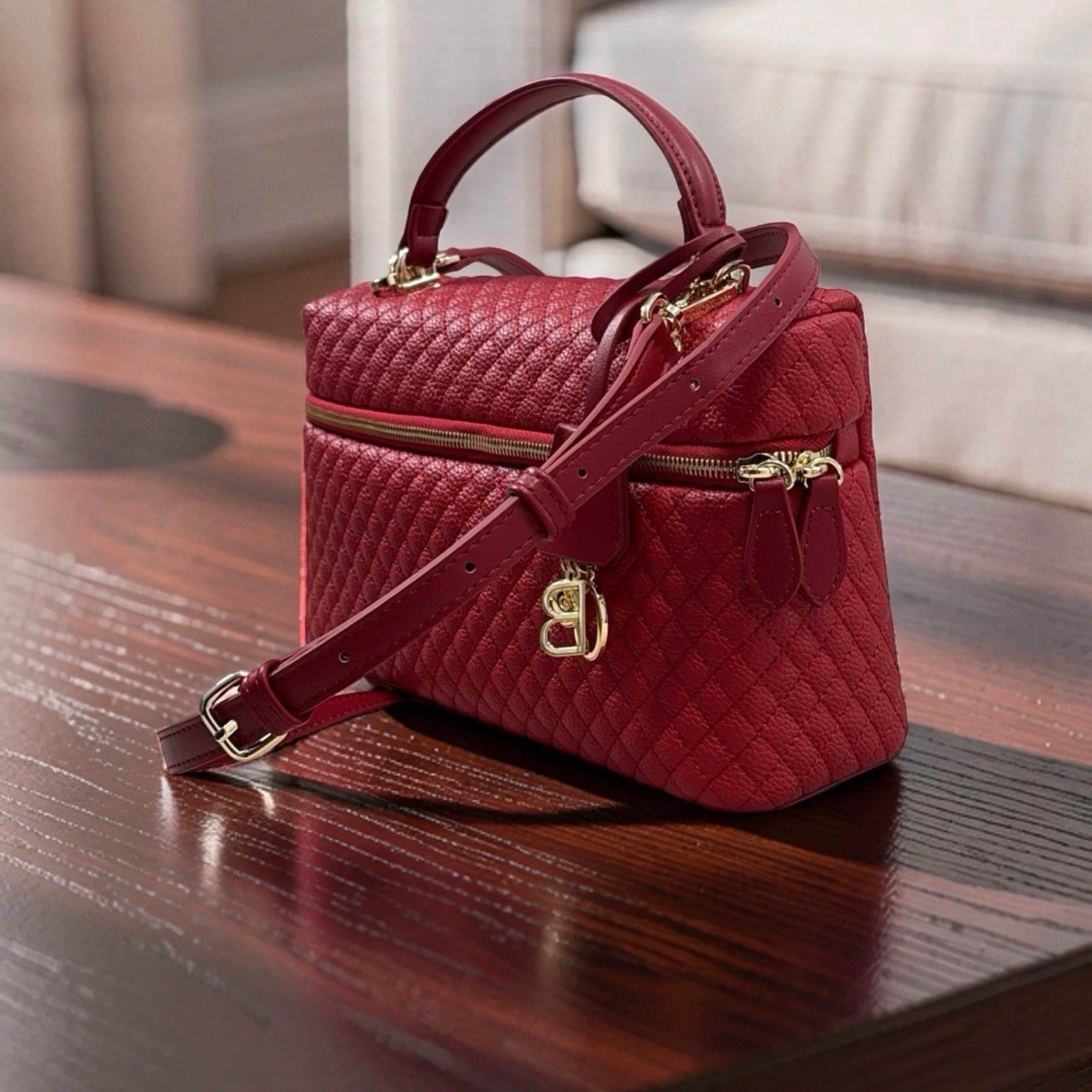 Chrisbella Top Handle textured leather Bag in Red
