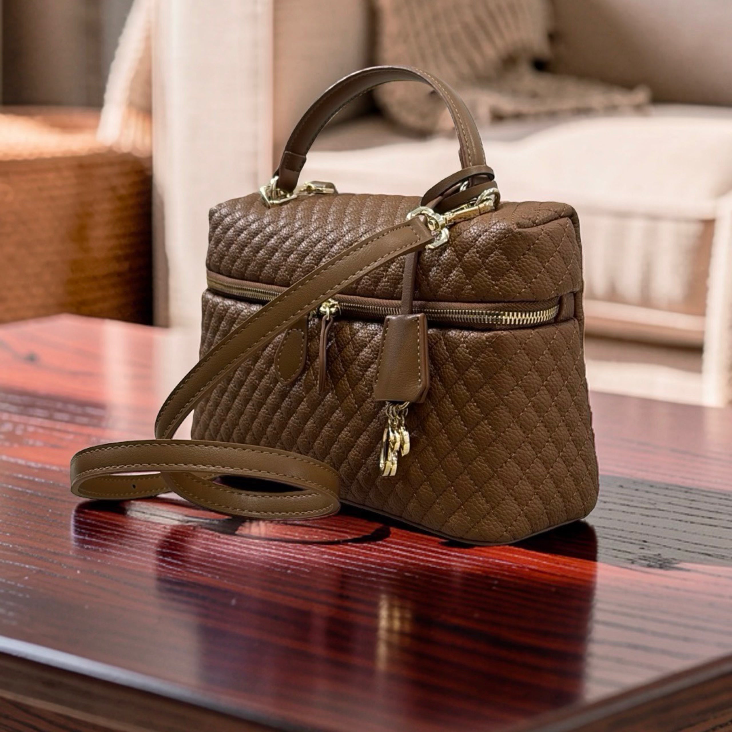Chrisbella Top Handle textured leather Bag in Brown