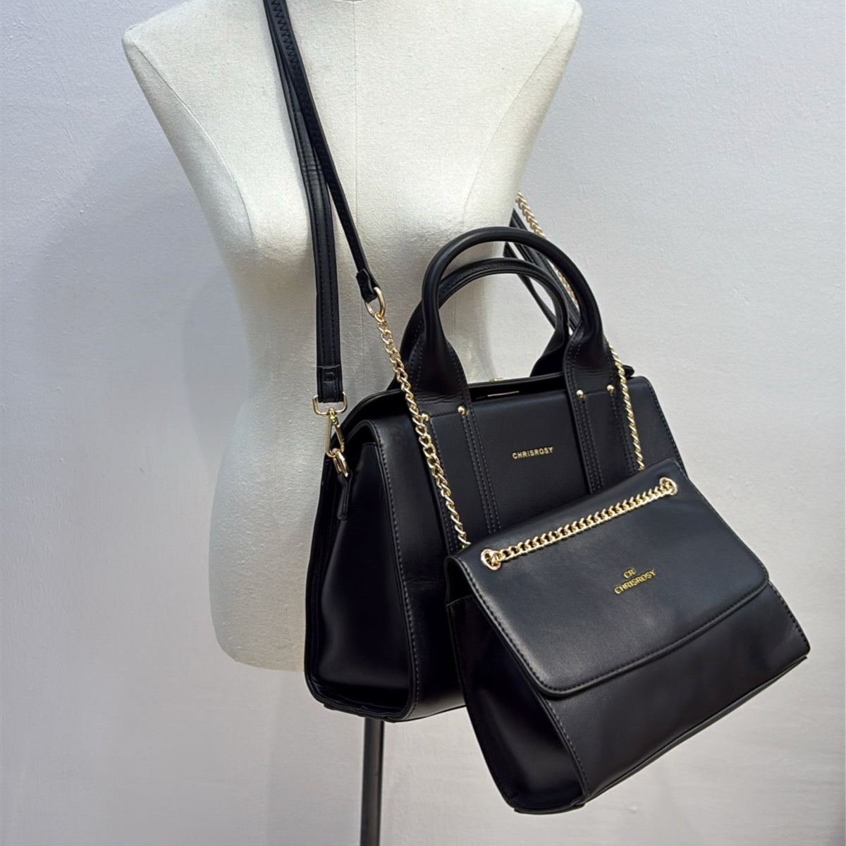 Chrisrosy 2-in-1  Structured Double Handle Bag in Black
