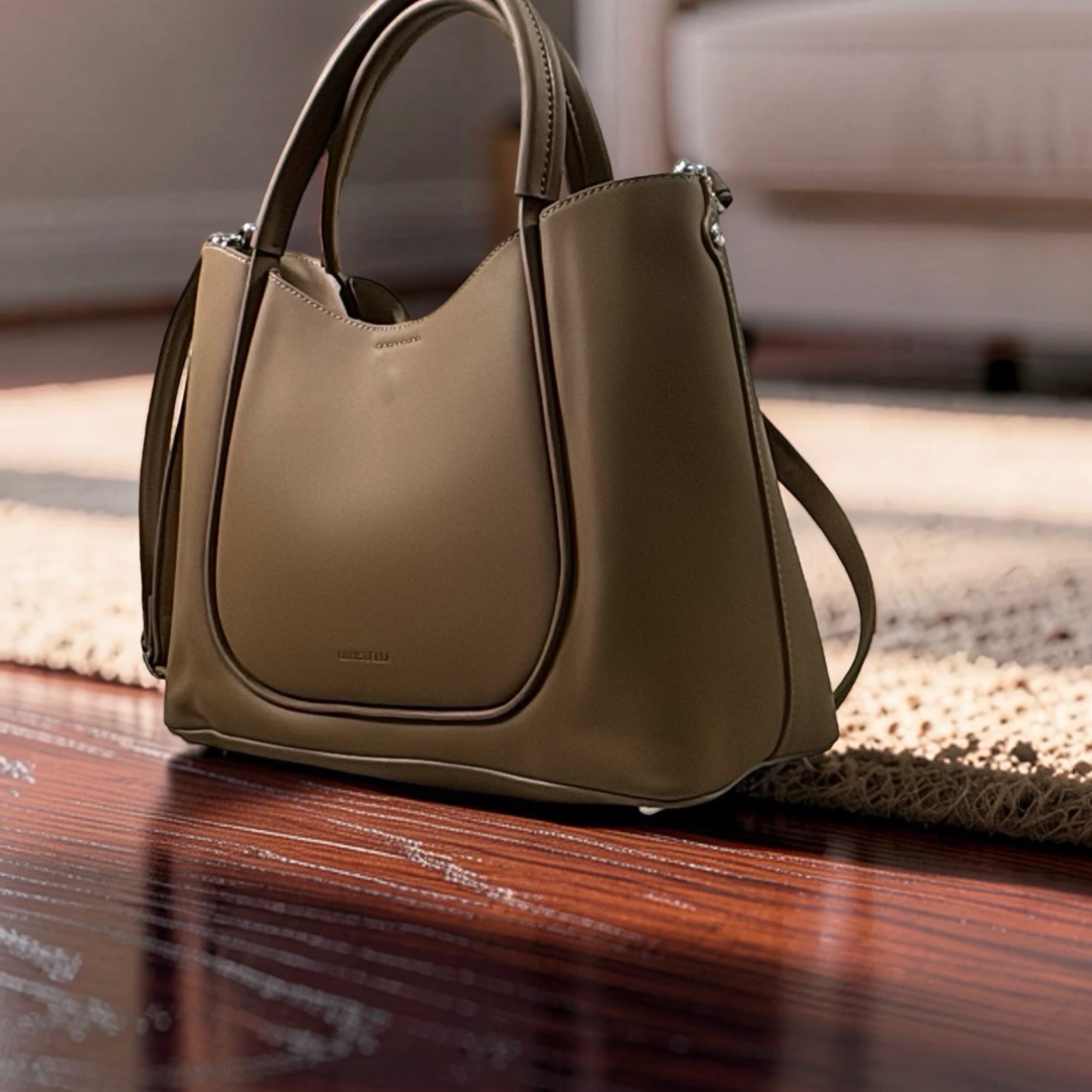 Chrisbella Double Handle Nubuck Leather Bag in Mud