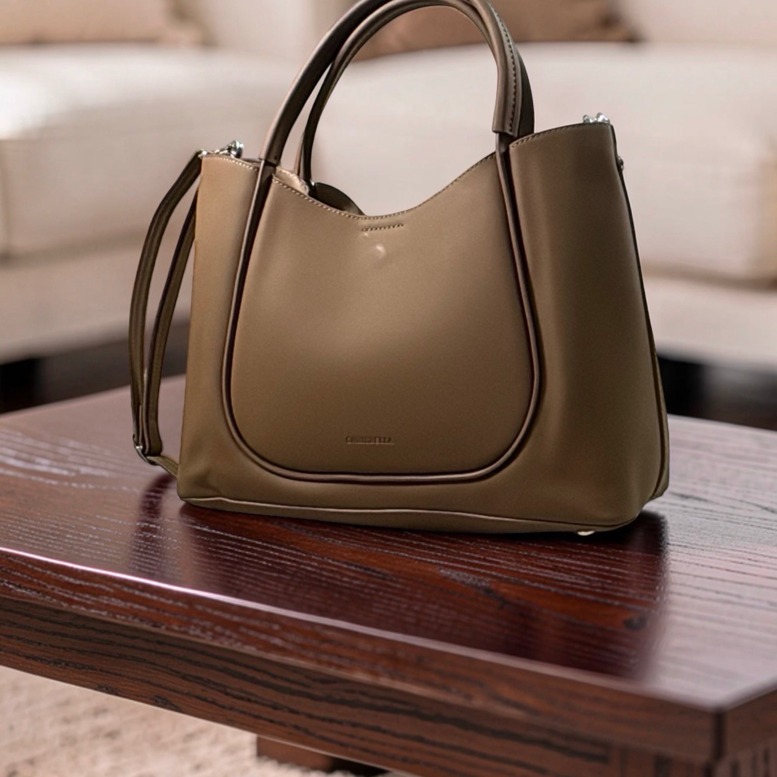 Chrisbella Double Handle Nubuck Leather Bag in Mud