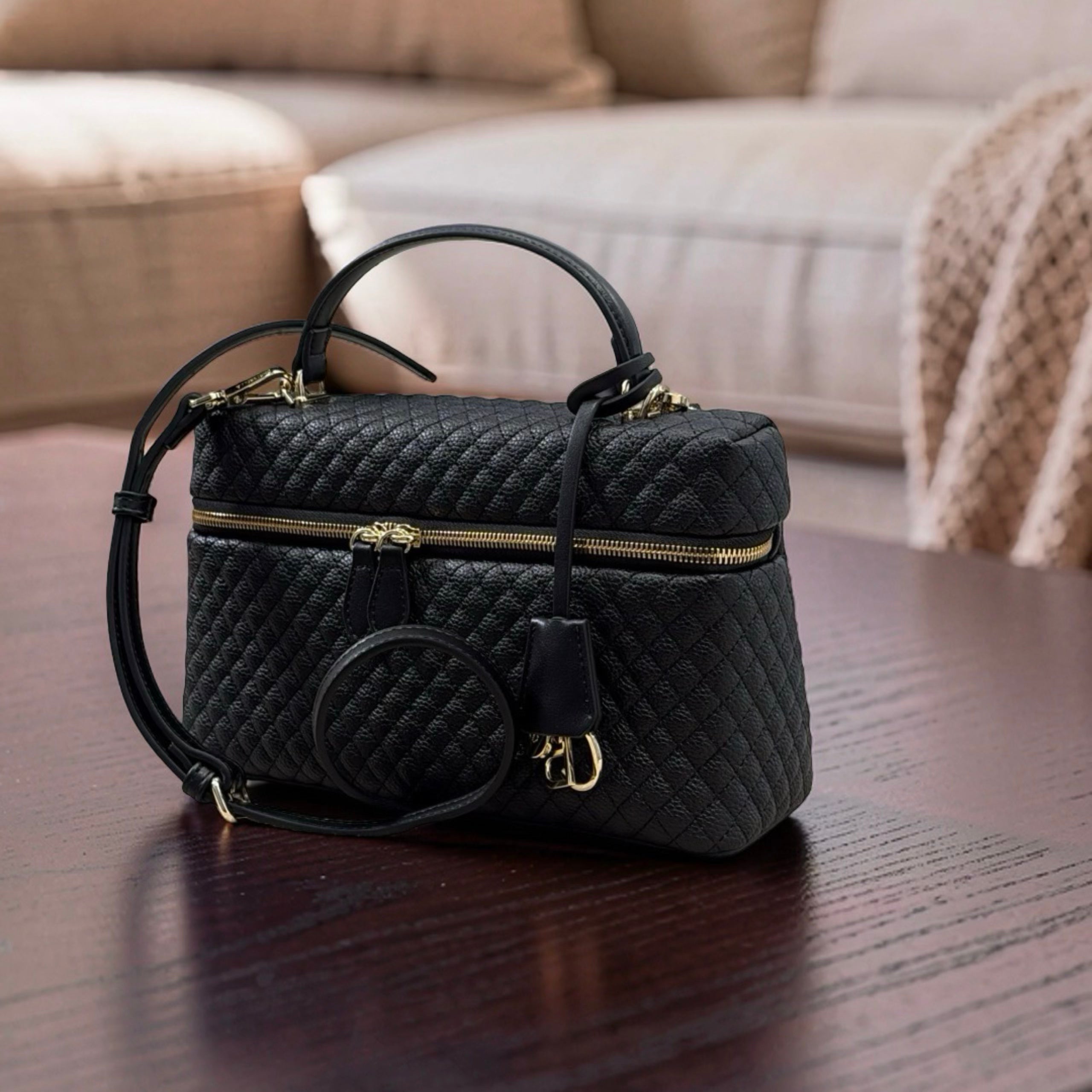 Chrisbella Top Handle textured leather Bag in Black