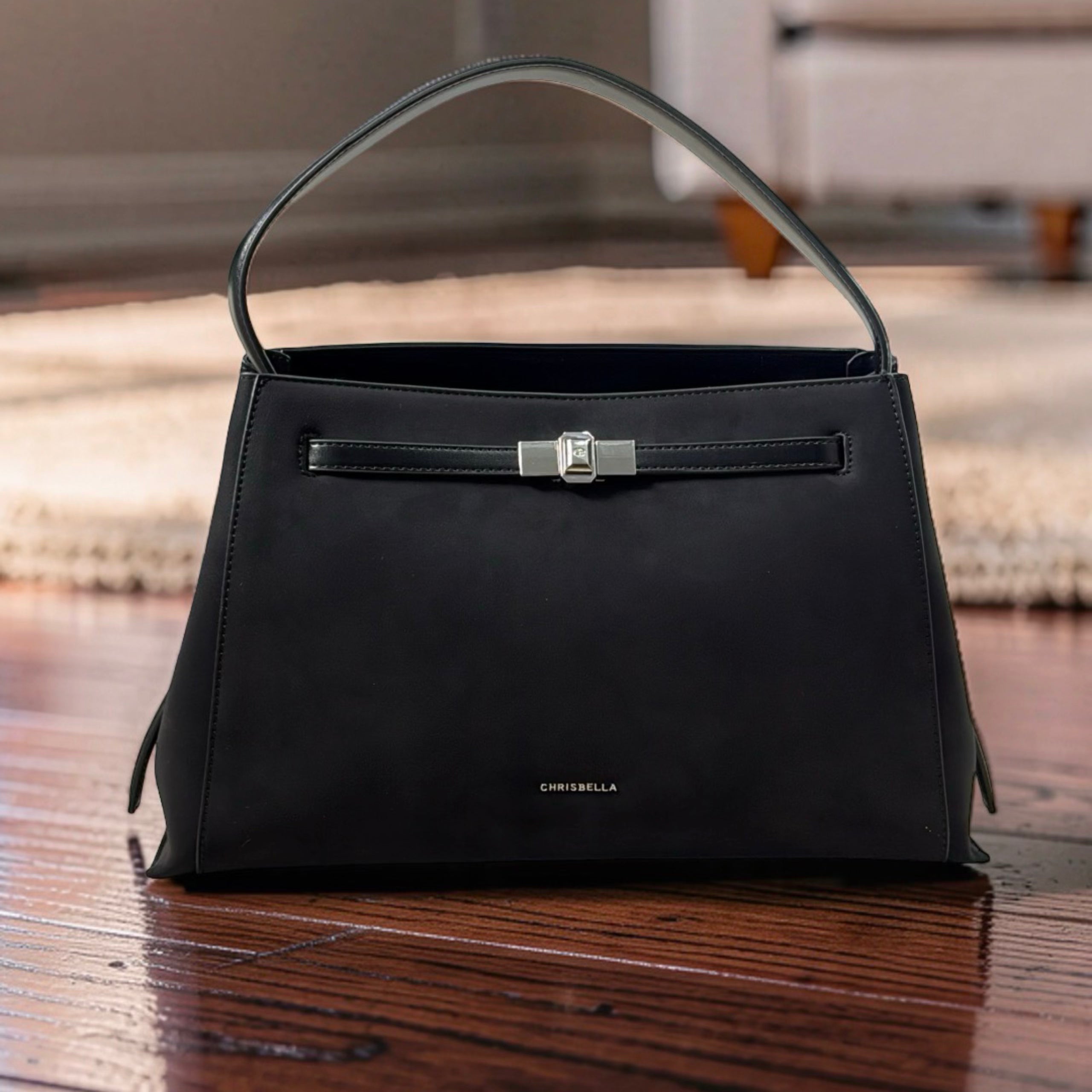 Chrisbella Single Strap Suede-Front Bag in Black