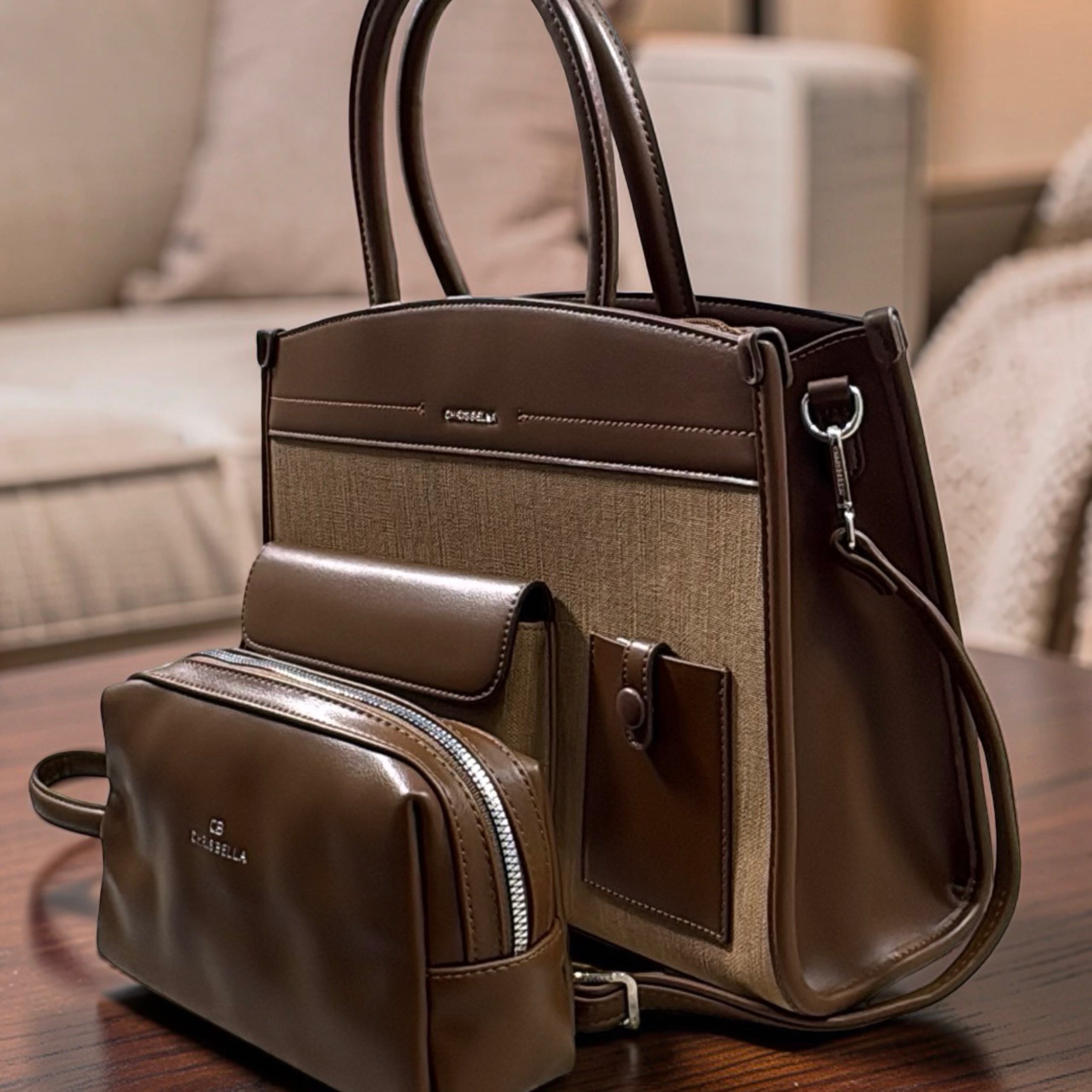 Chrisbella Phone & Card Pocket Bag in Coffee