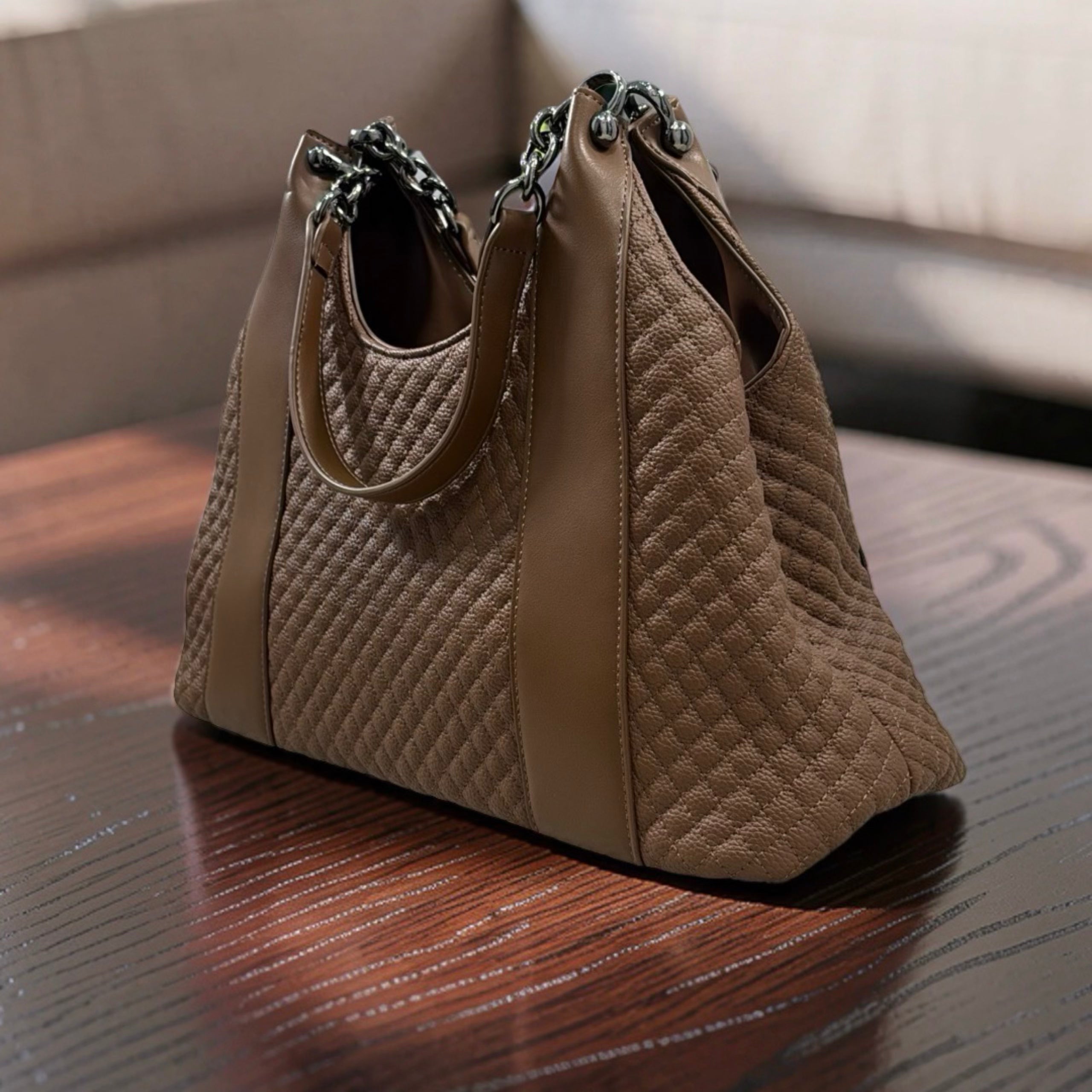 Chrisbella Textured Leather Shoulder Bag in Coffee