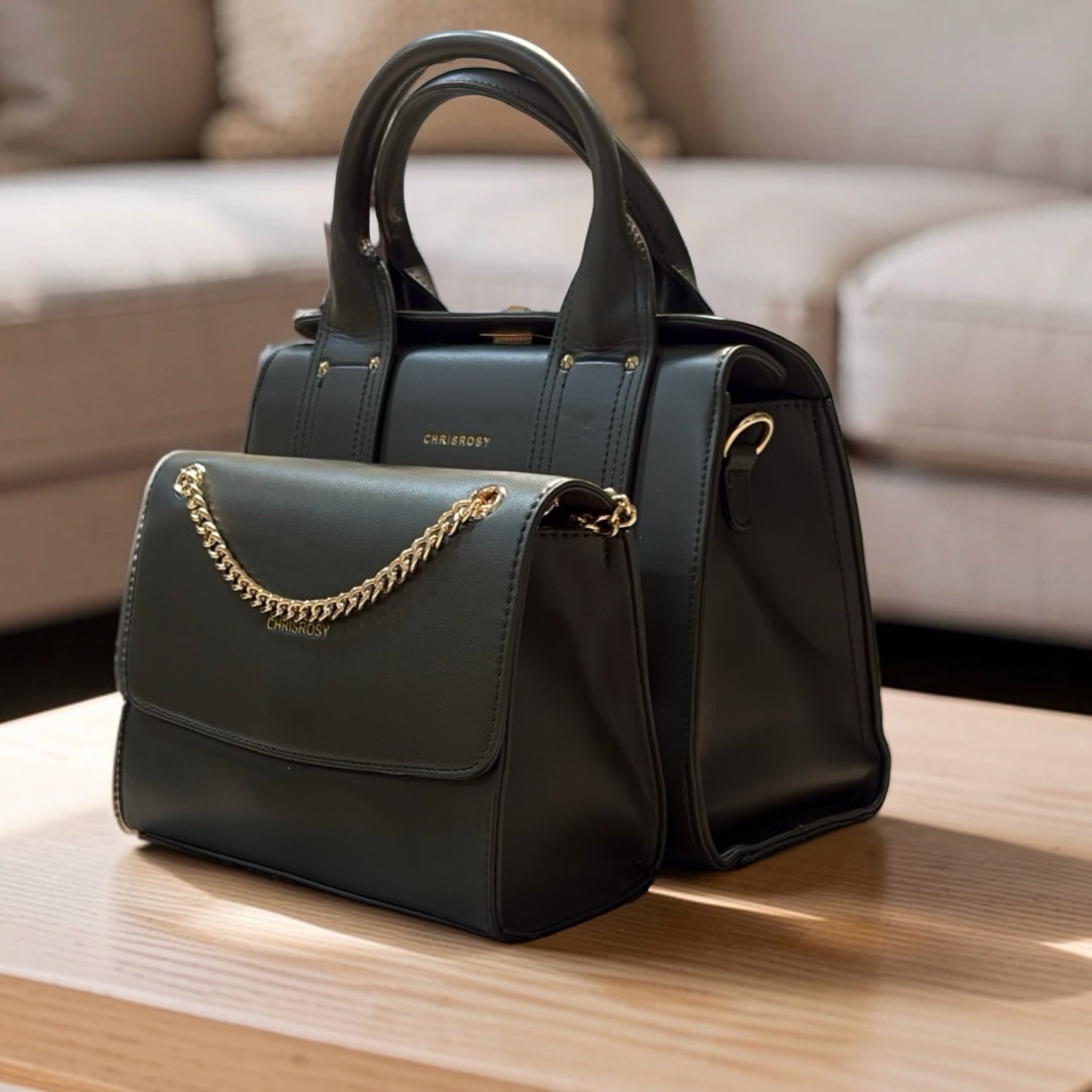 Chrisrosy 2-in-1  Structured Double Handle Bag in Army Green