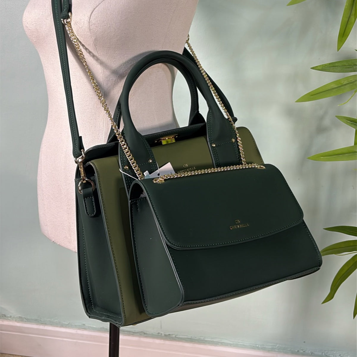 Chrisbella Smooth Two-in-One Bag in Green