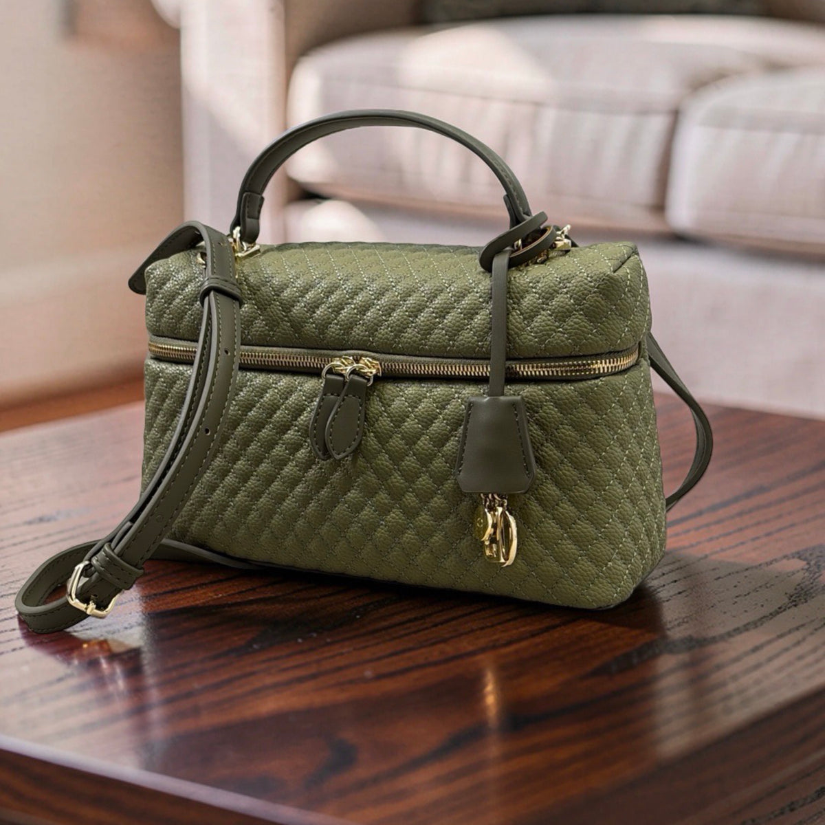Chrisbella Top Handle textured leather Bag in Green