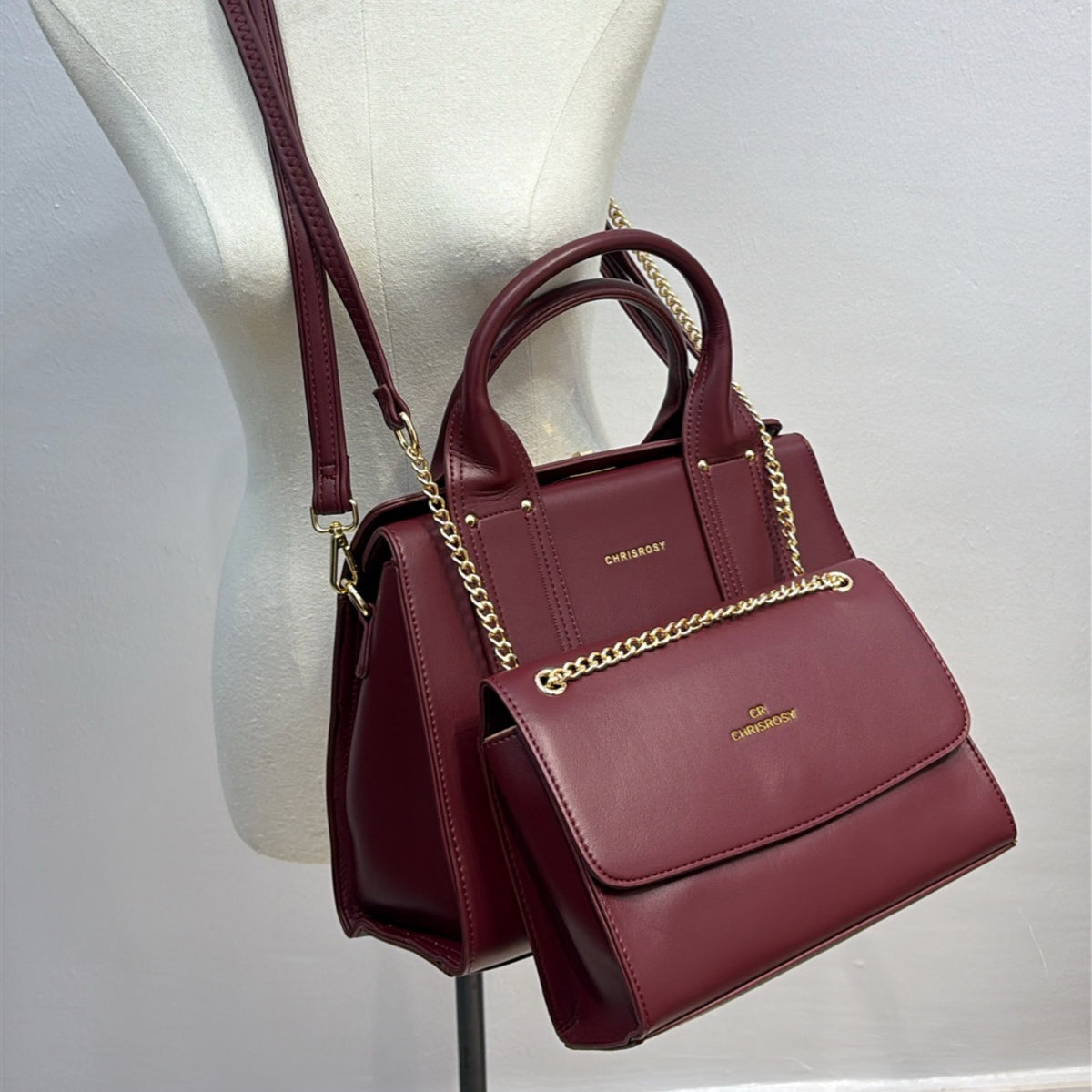 Chrisrosy 2-in-1  Structured Double Handle Bag in Maroon