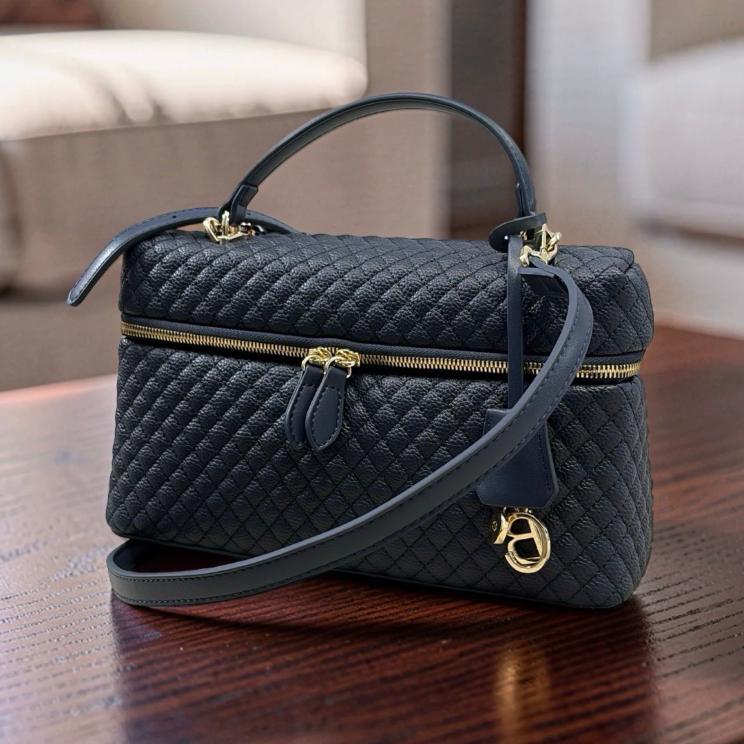 Chrisbella Top Handle textured leather Bag in Navy