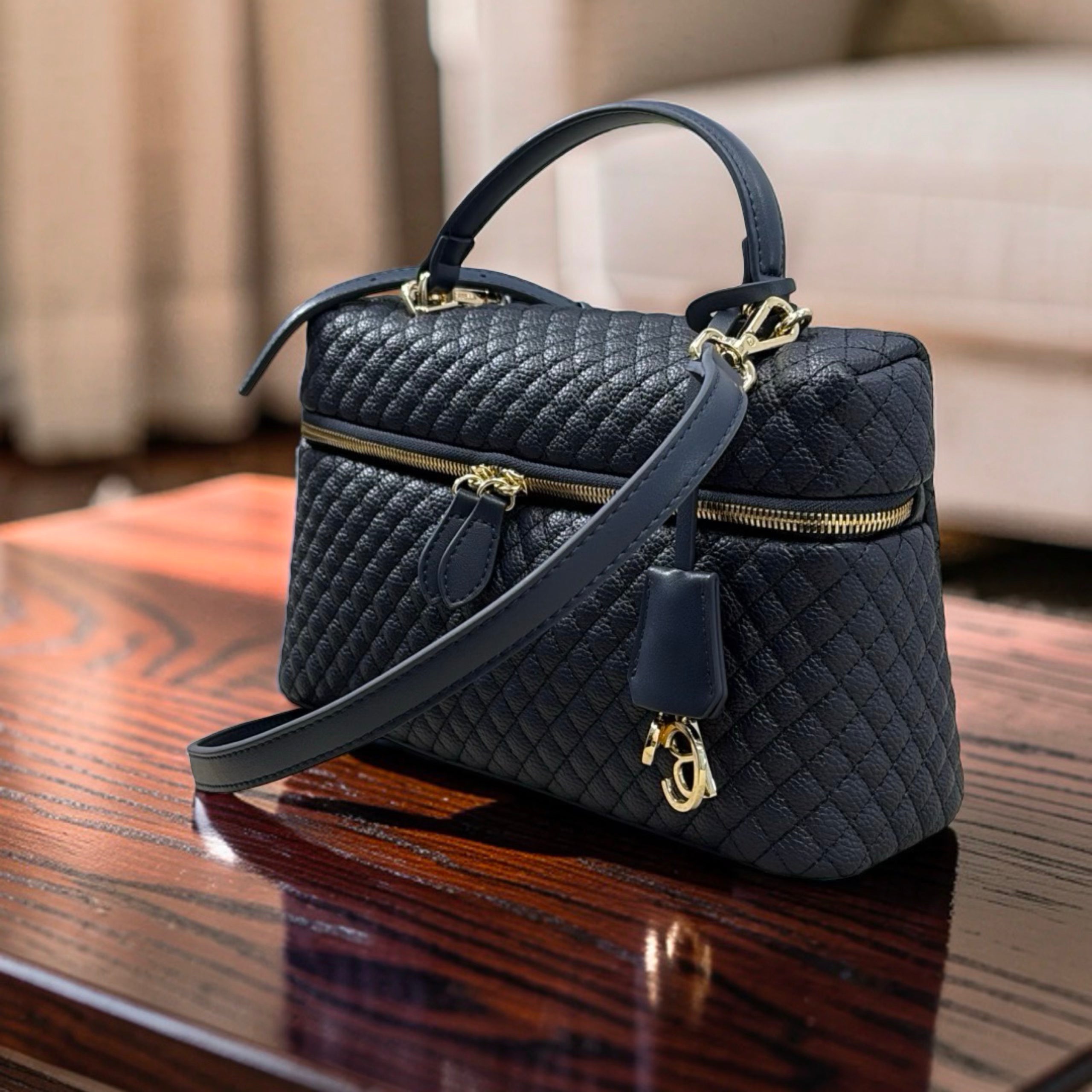Chrisbella Top Handle textured leather Bag in Navy