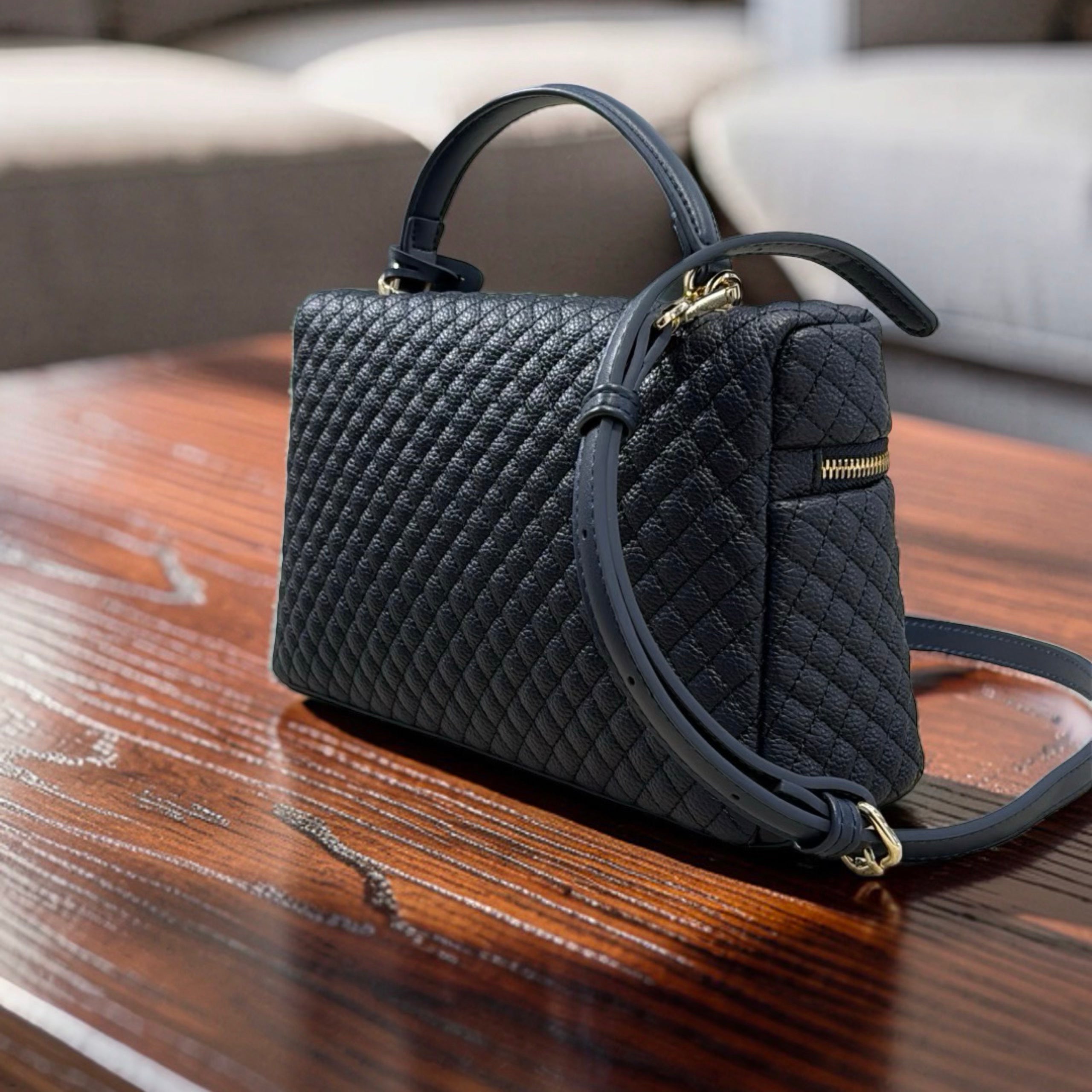 Chrisbella Top Handle textured leather Bag in Navy