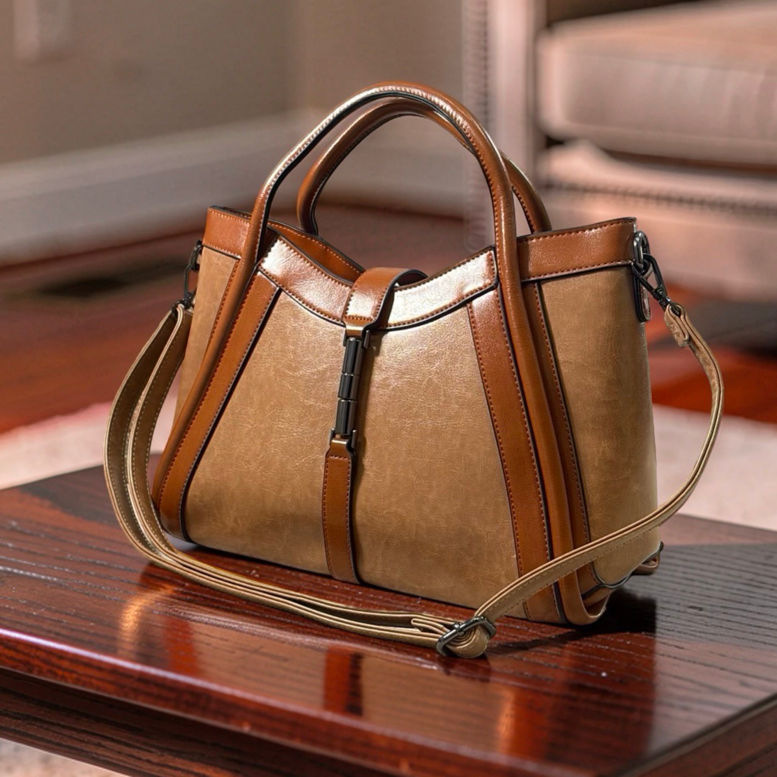 Holley Vivi Two-in One Contrast Color Bag in Apricot