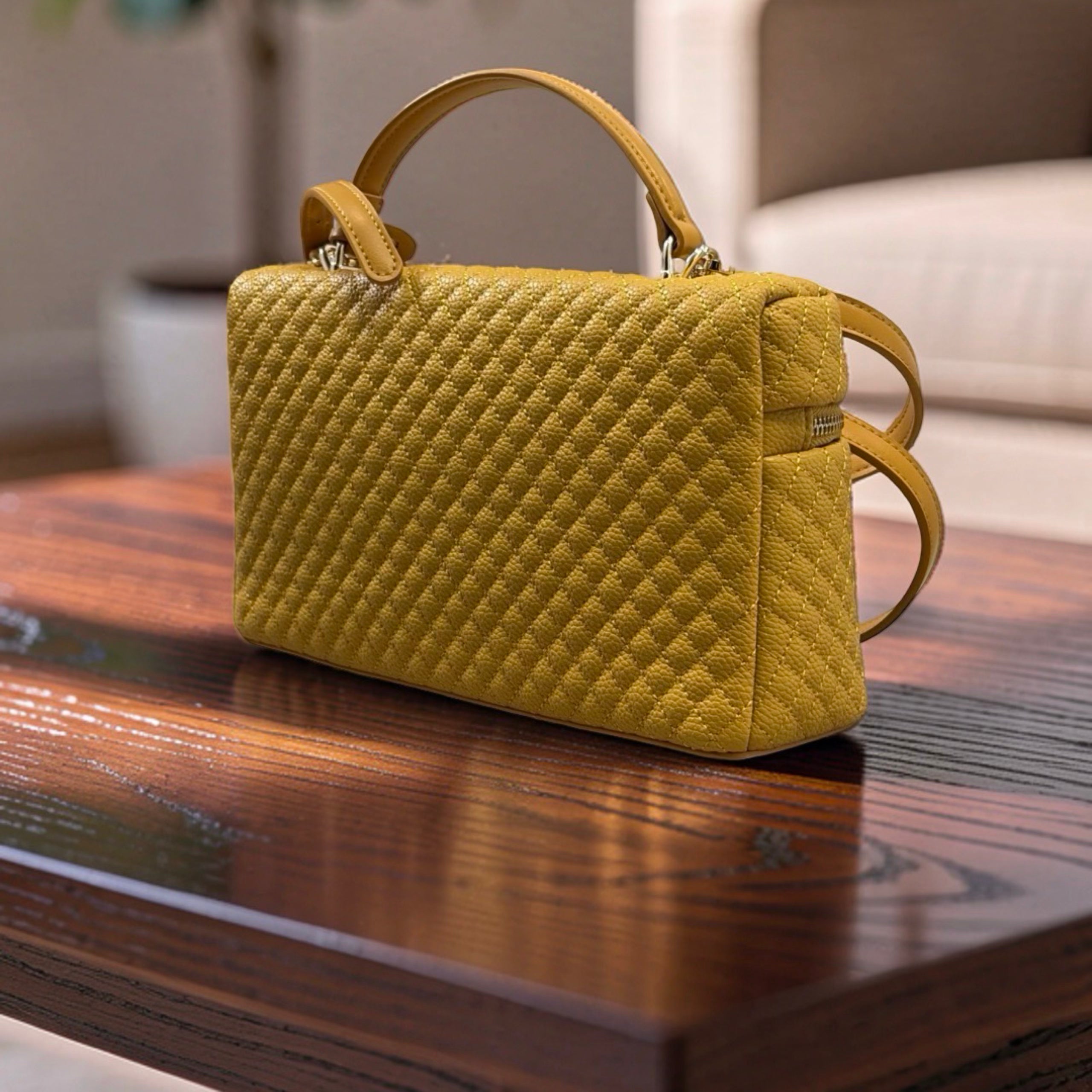 Chrisbella Top Handle textured leather Bag in Yellow