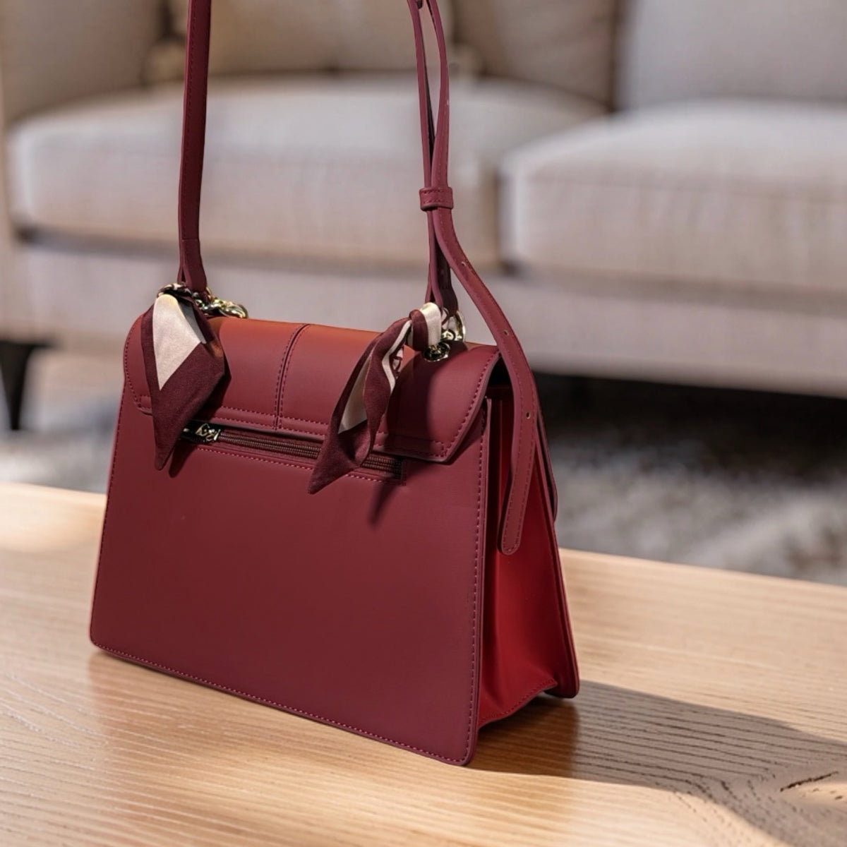 Chrisbella Scarf Detail Flap Closure Side bag in Red