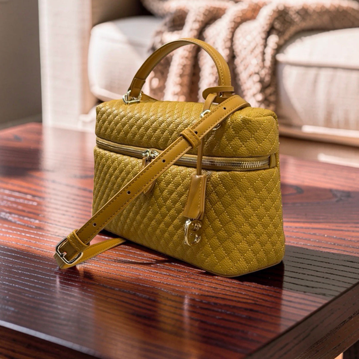 Chrisbella Top Handle textured leather Bag in Yellow