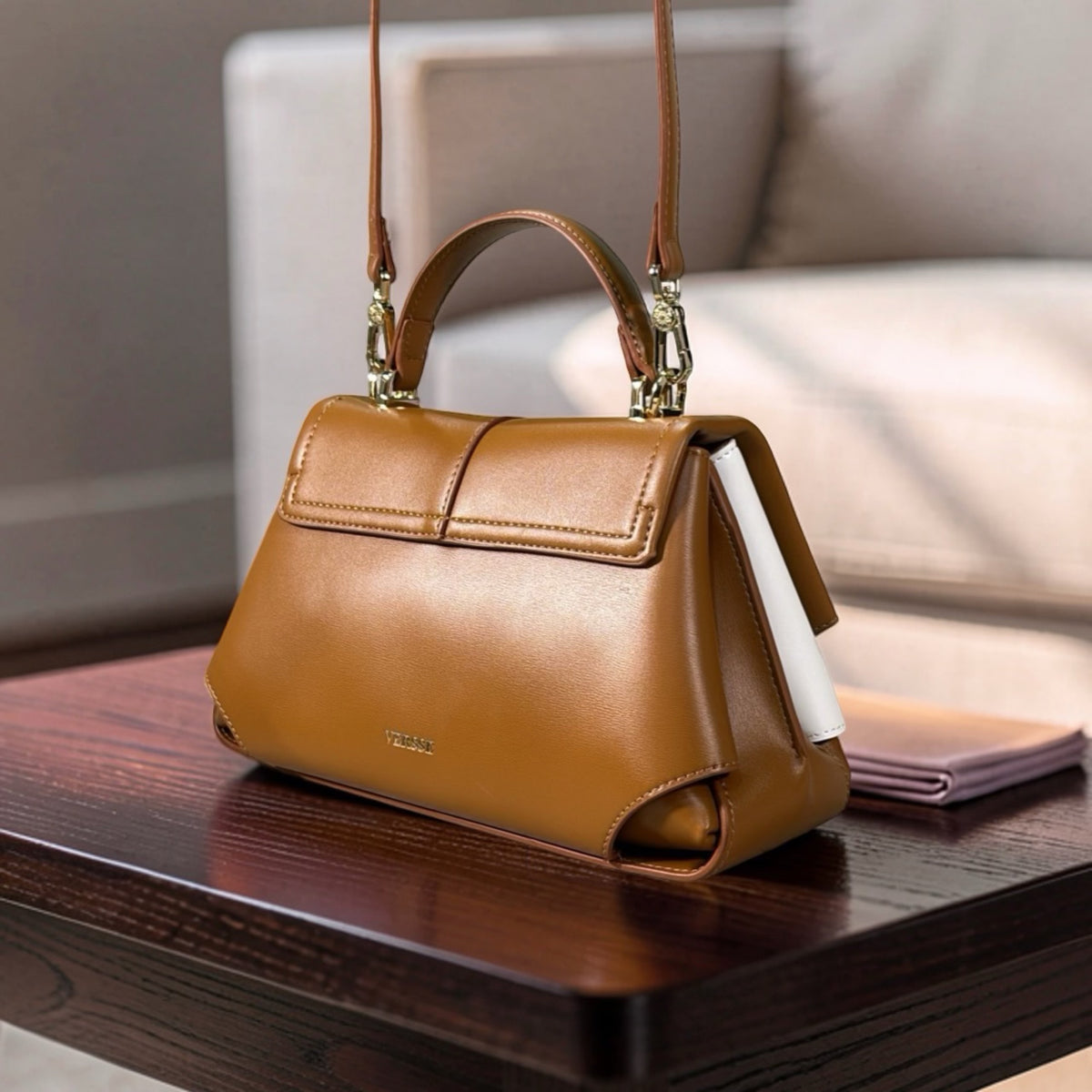 Versse Top Handle Small Bag in Machiato