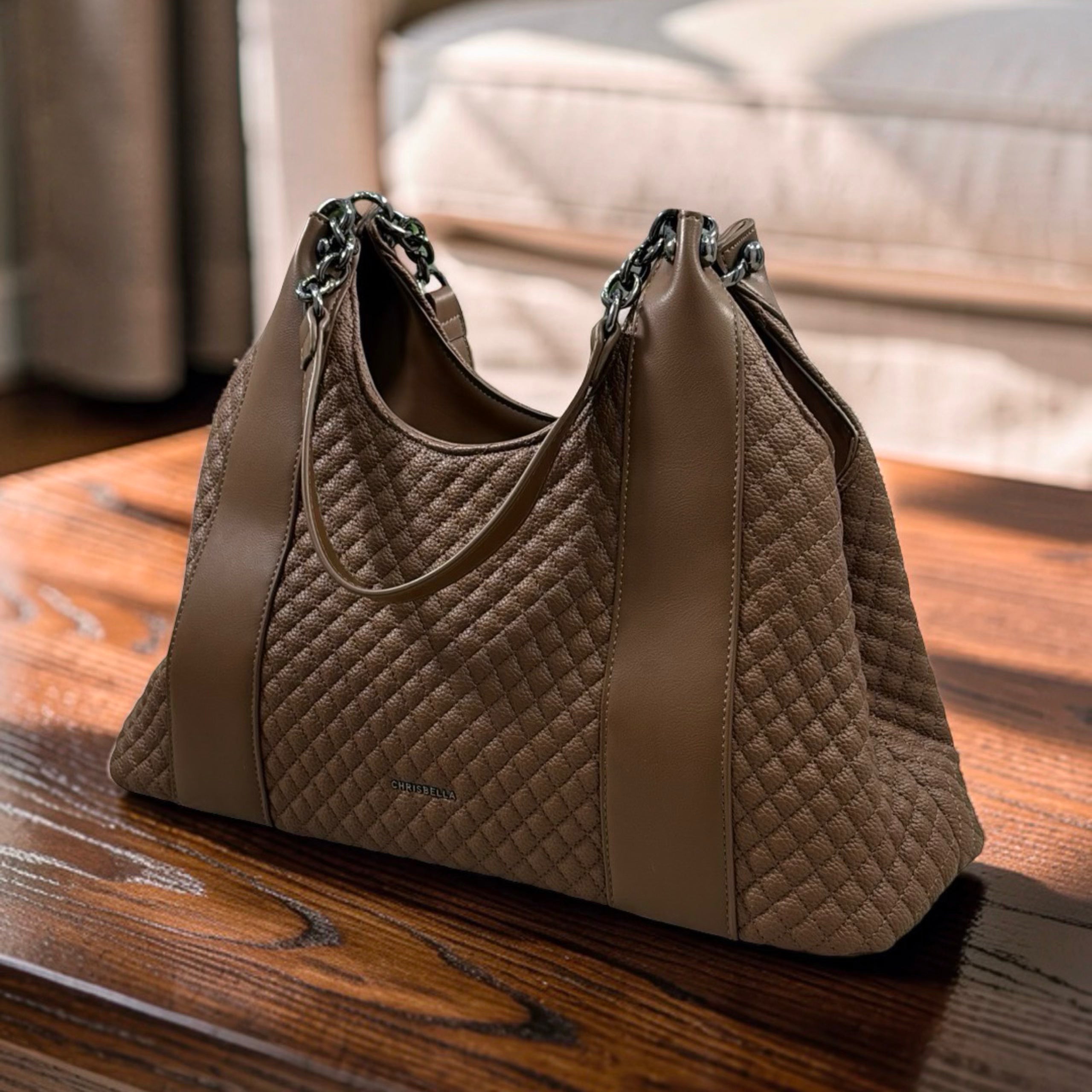 Chrisbella Textured Leather Shoulder Bag in Coffee