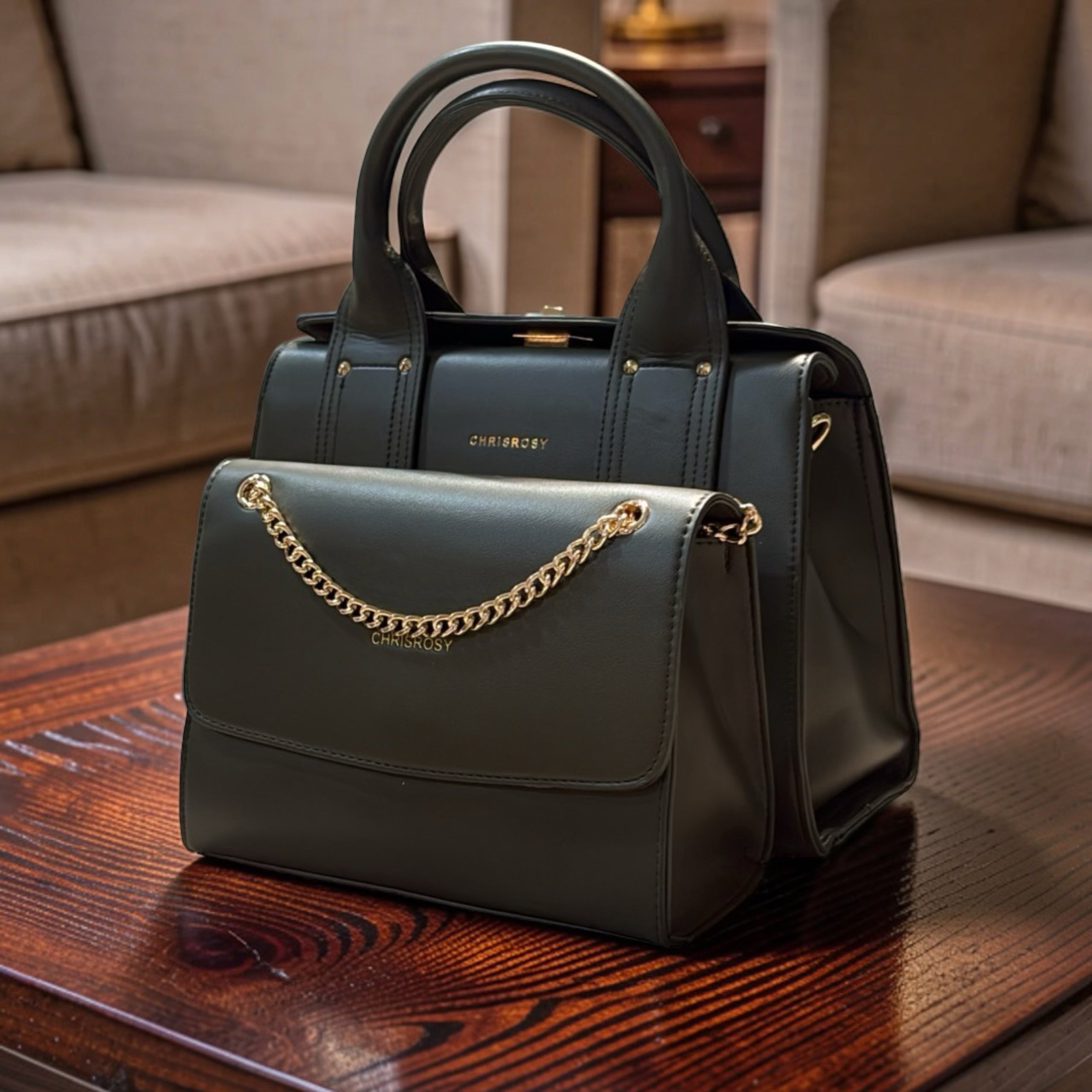 Chrisrosy 2-in-1  Structured Double Handle Bag in Army Green