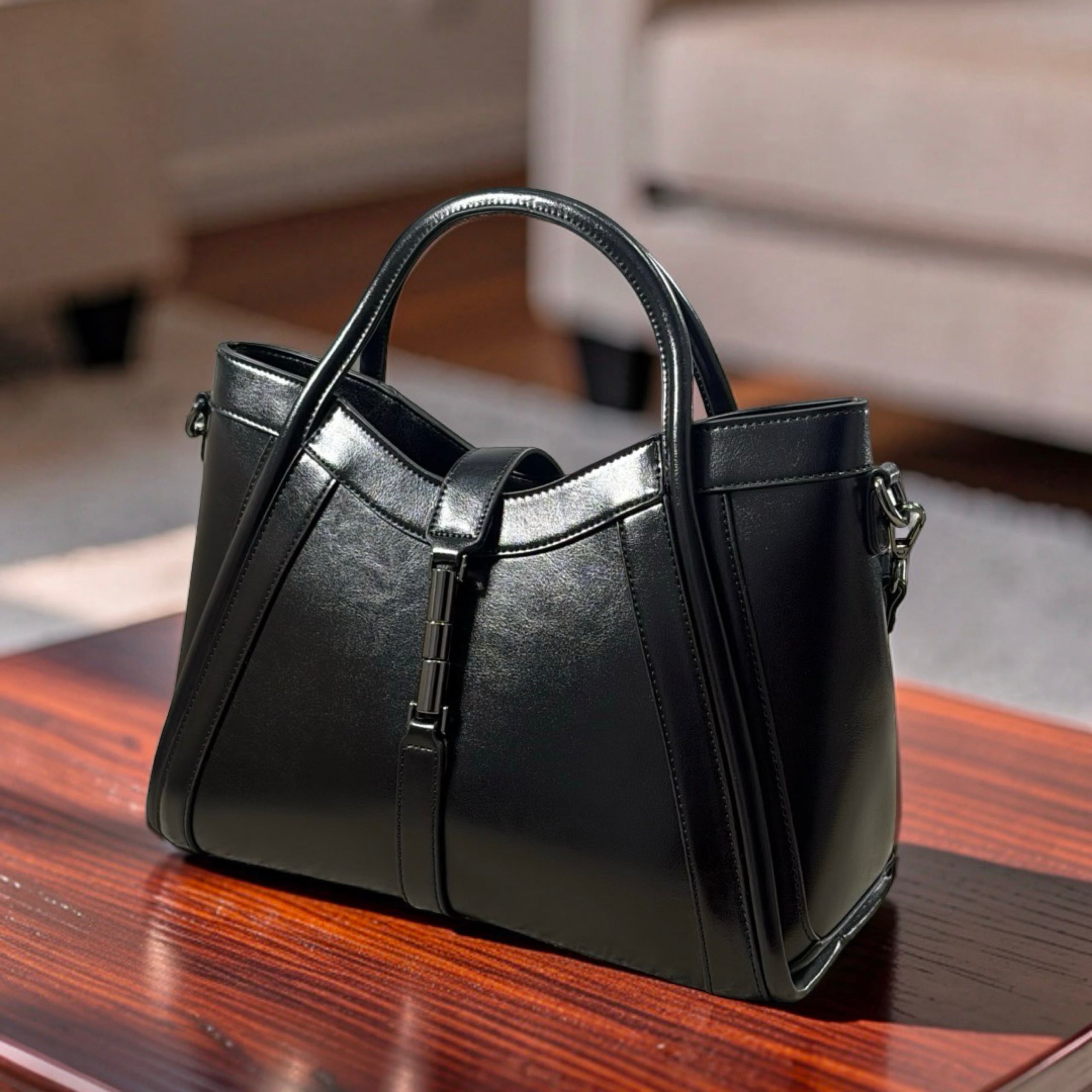 Holley Vivi Two-in One Contrast Color Bag in Black