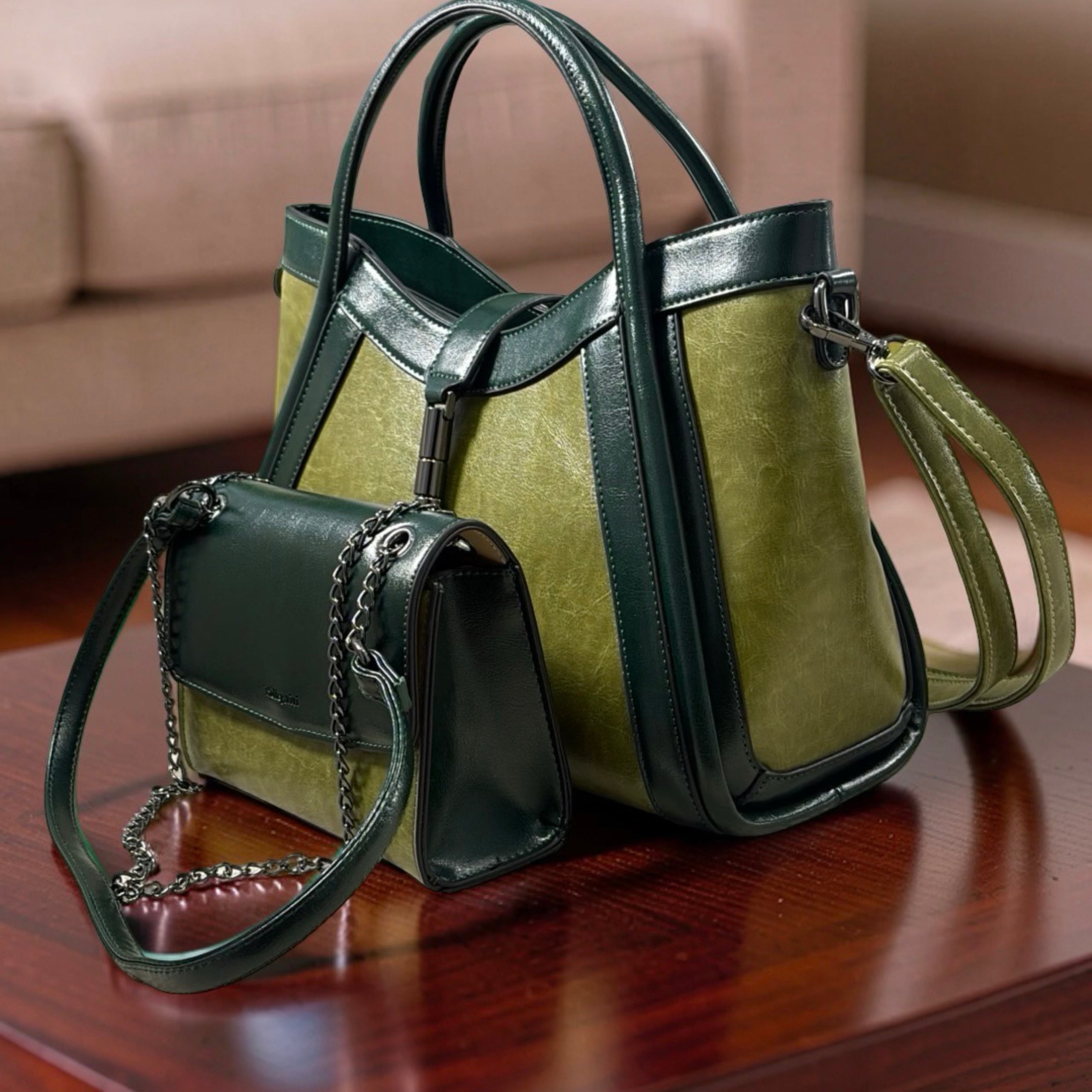 Holley Vivi Two-in One Contrast Color Bag in Green