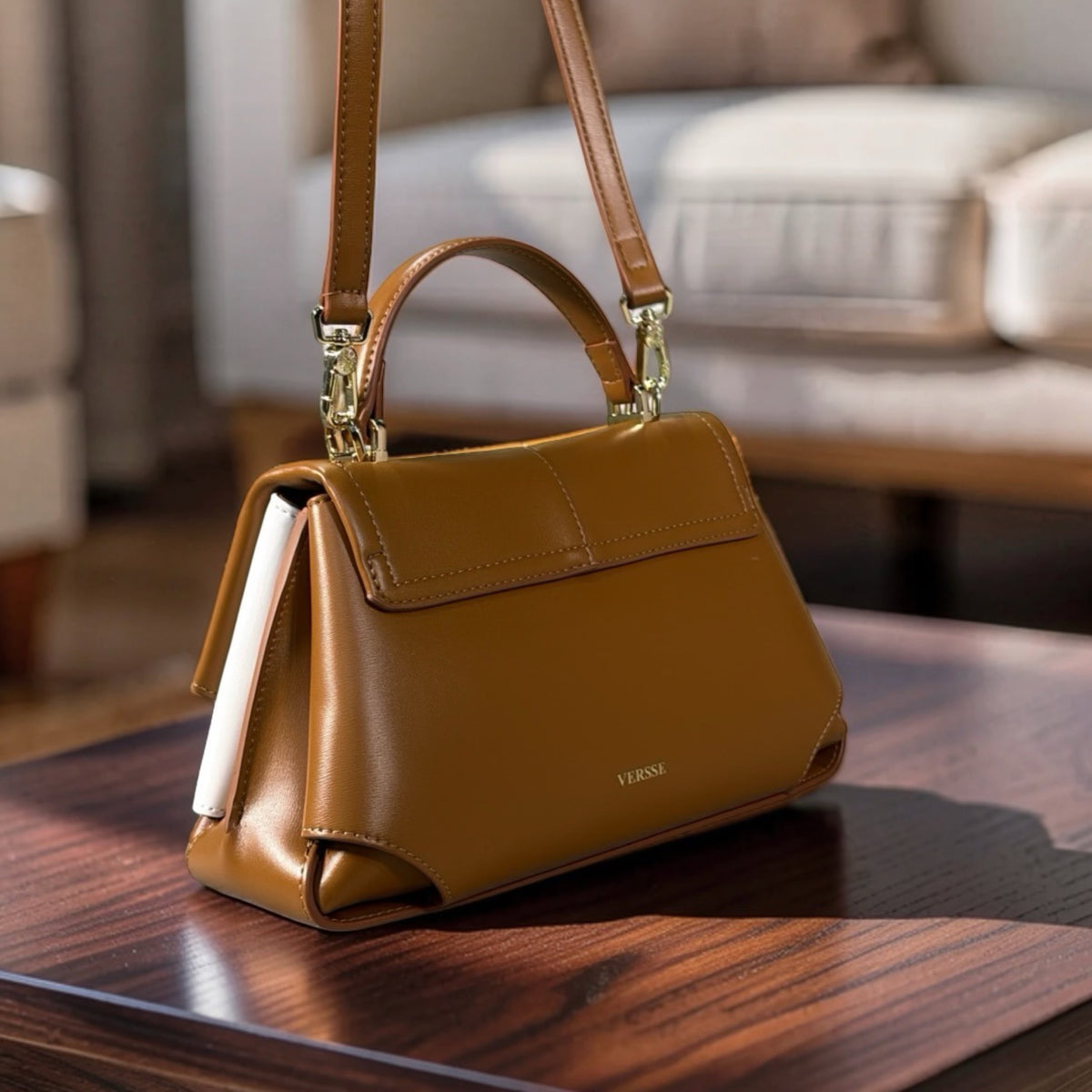 Versse Top Handle Small Bag in Machiato